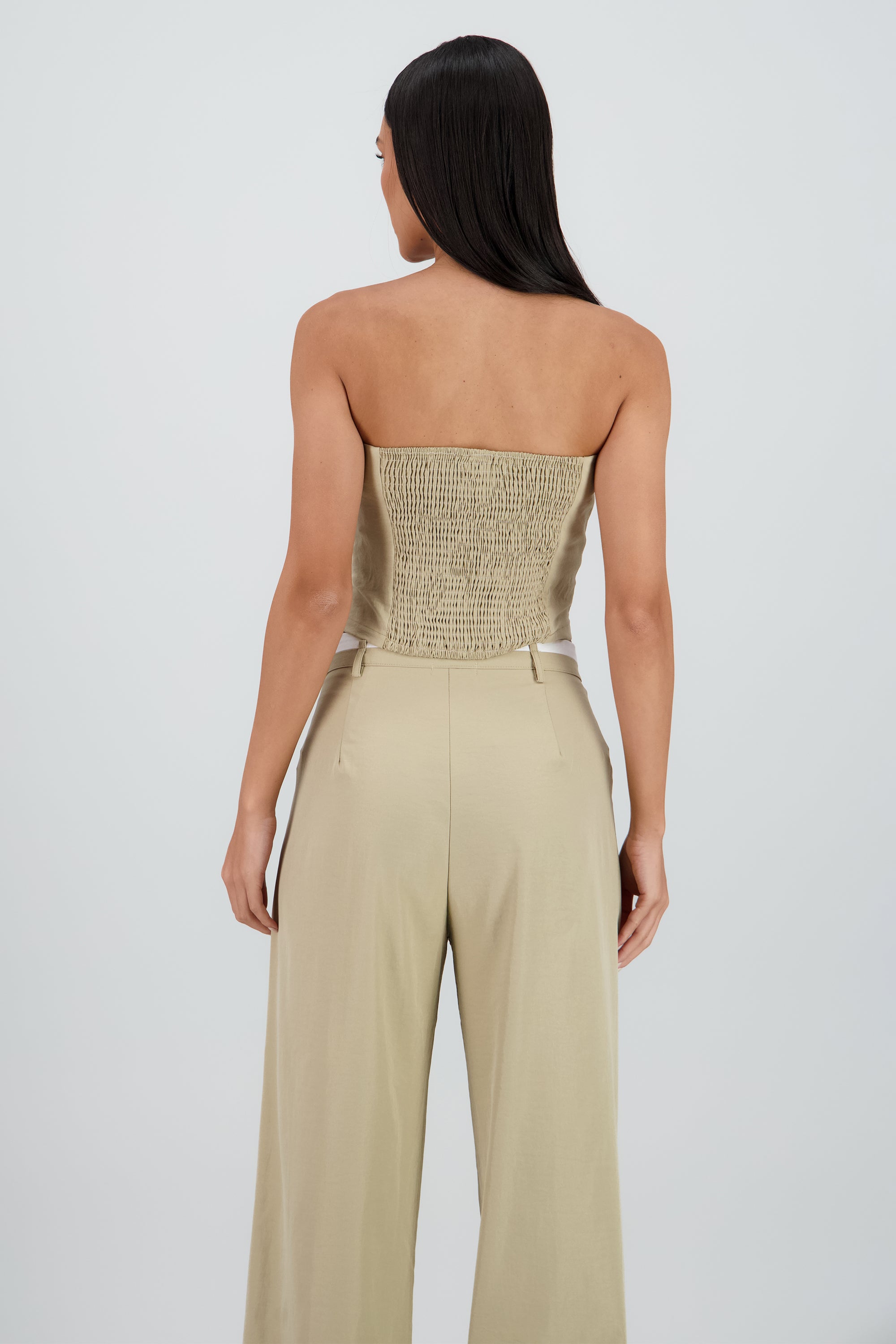 Top strapless sastre detalle contraste color Hyps BEIGE