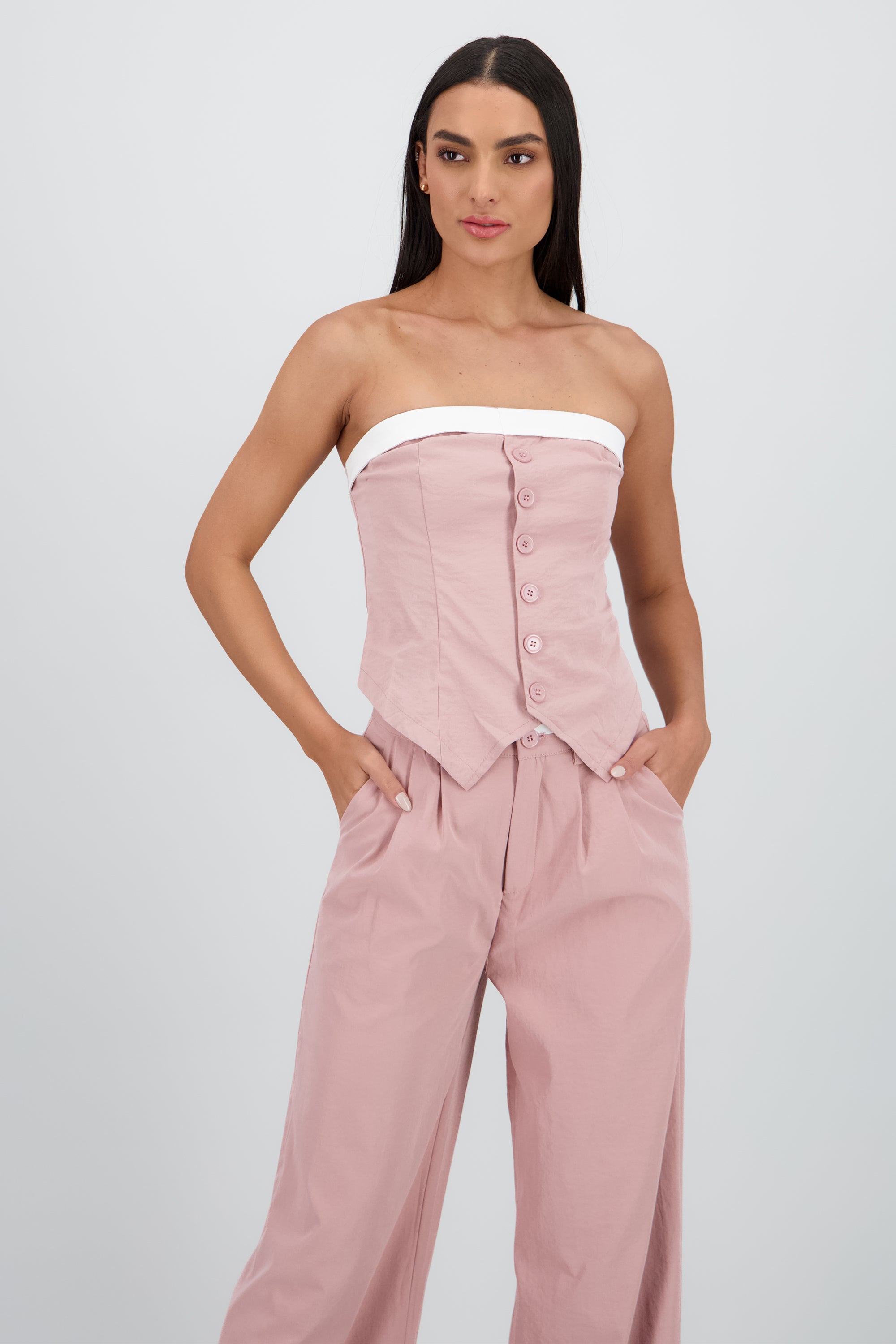 Top strapless sastre detalle contraste color Hyps ROSA