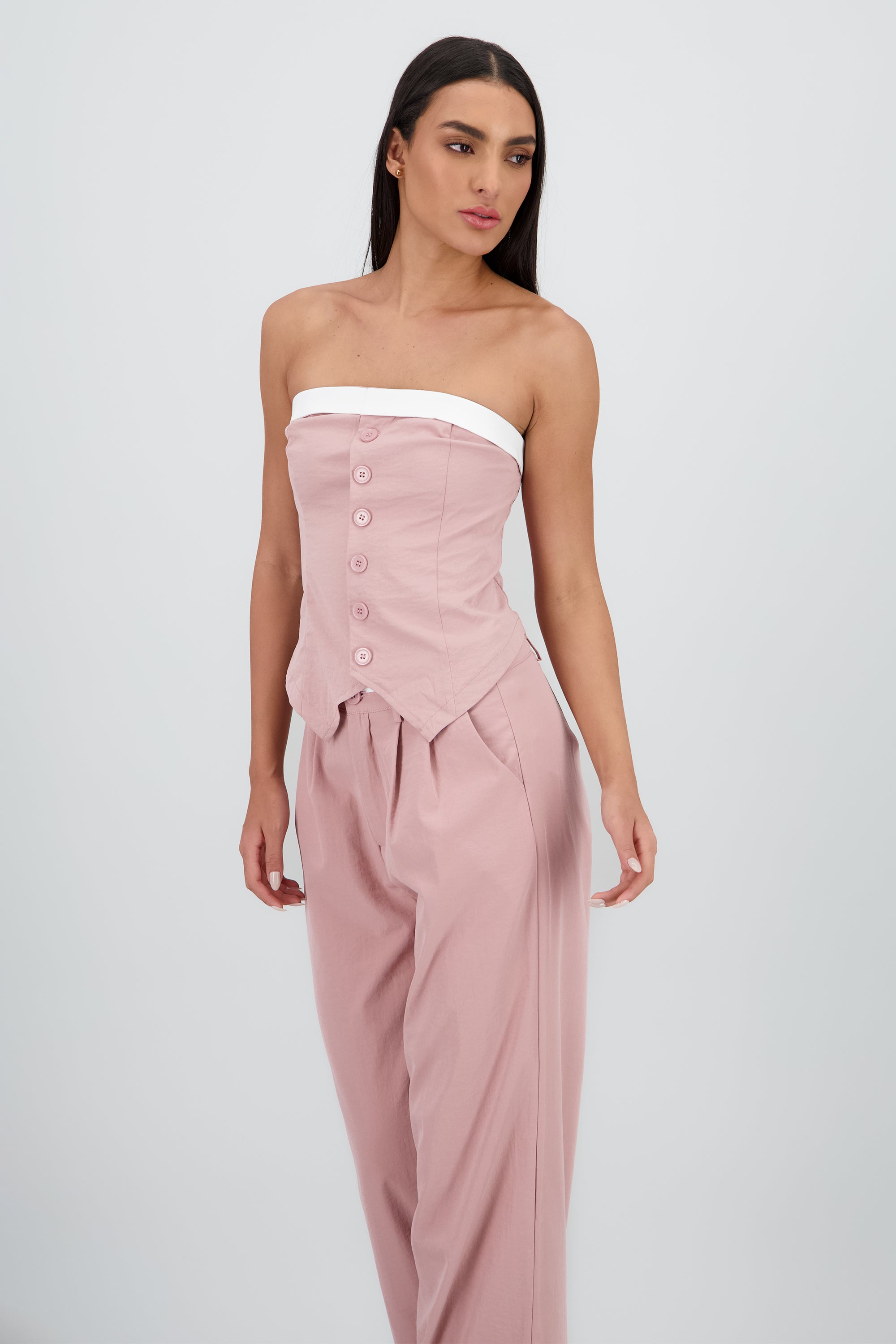 Top strapless sastre detalle contraste color Hyps ROSA