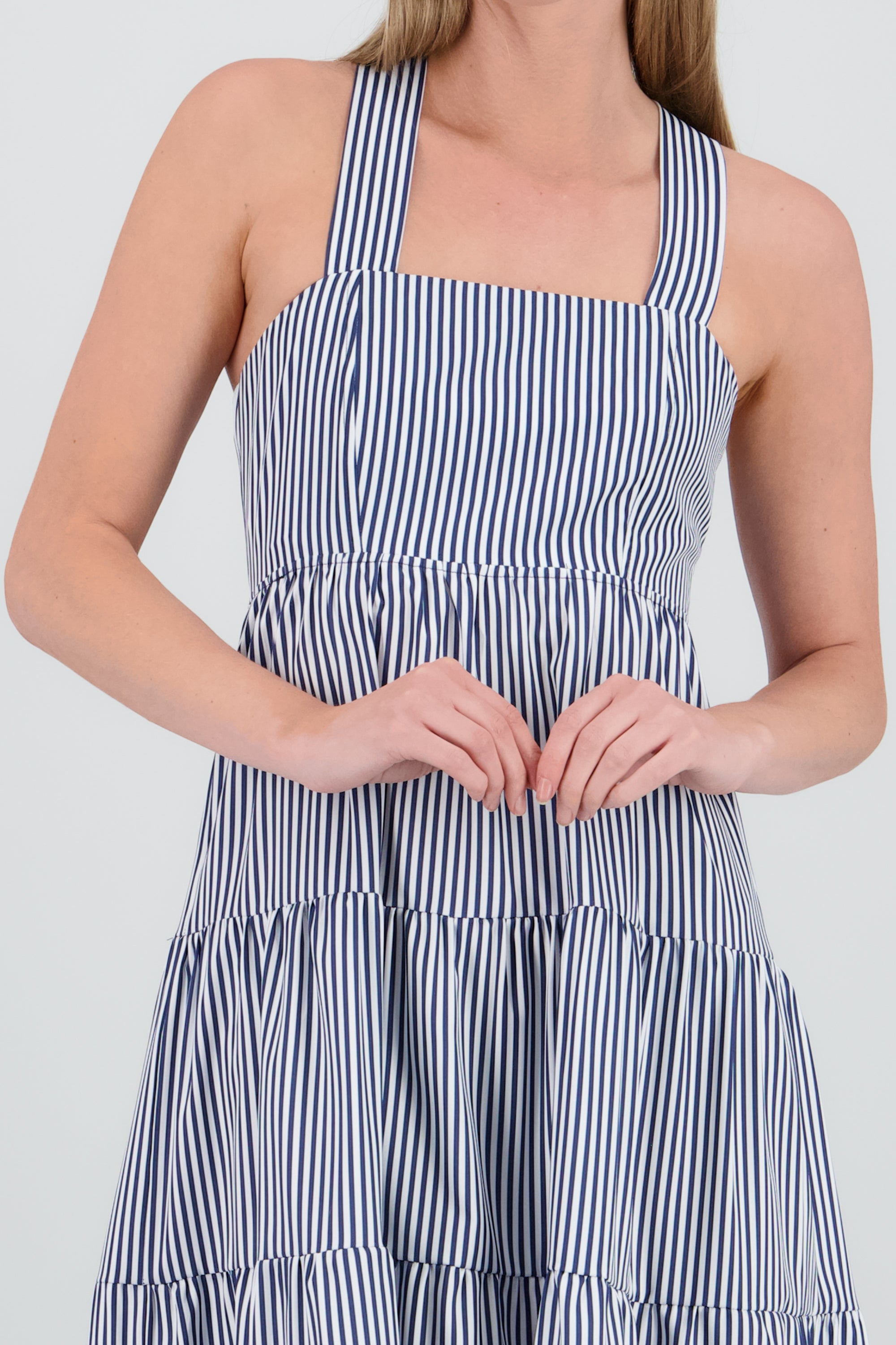 Vestido midi tirantes gruesos olanes BLANCO COMBO