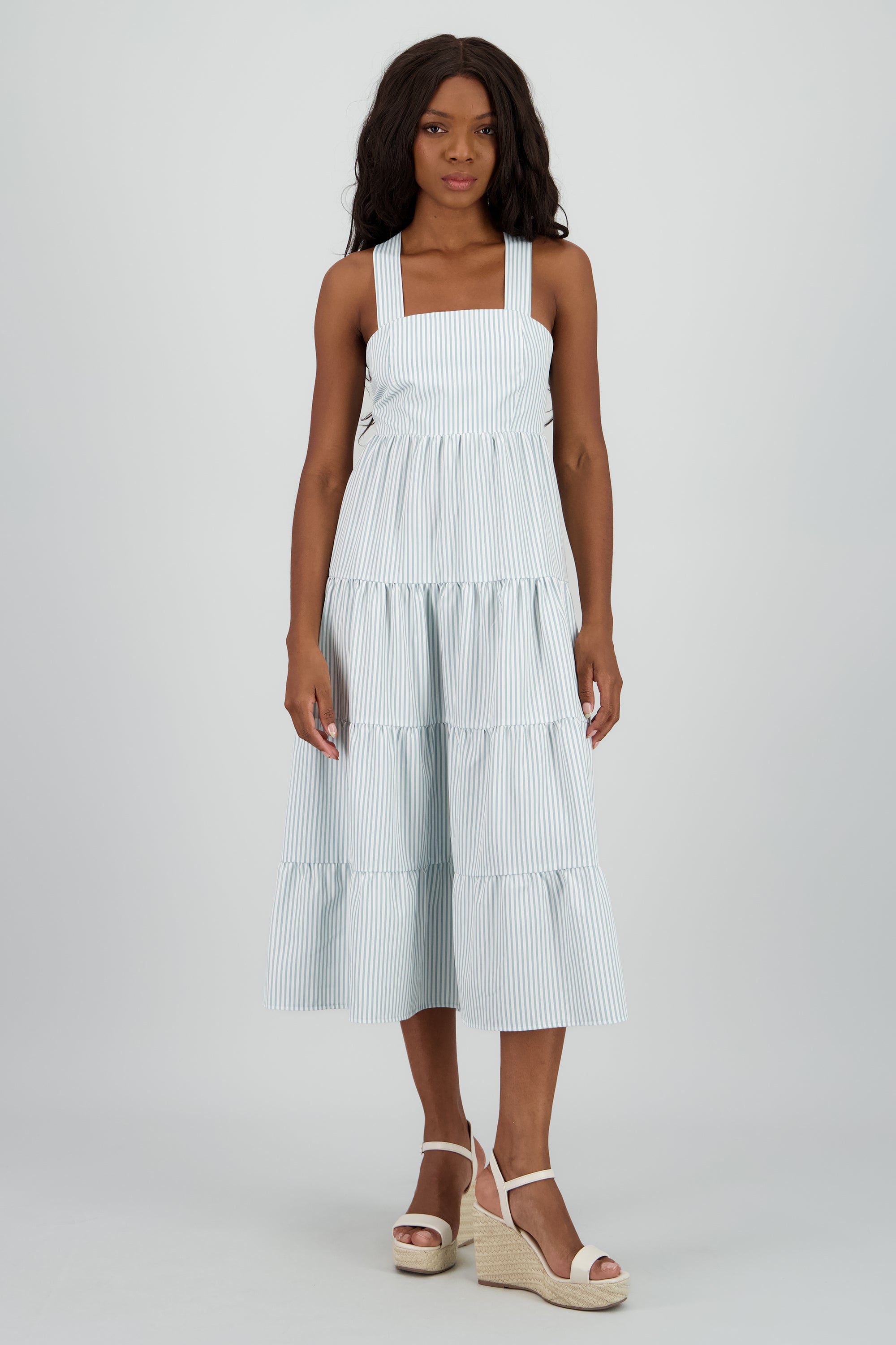 Vestido midi tirantes gruesos olanes SAGE