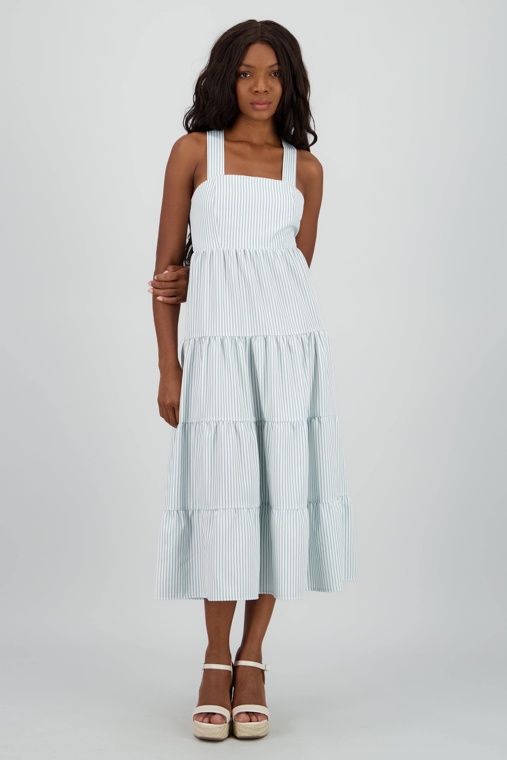 Vestido midi tirantes gruesos olanes SAGE