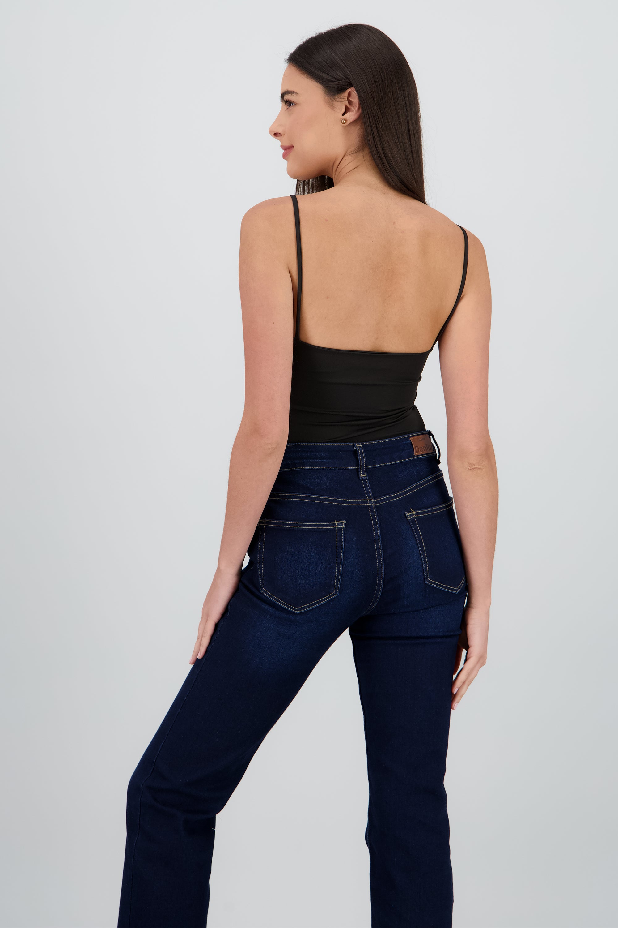 Bodysuit sin manga tirantes delgados liso NEGRO