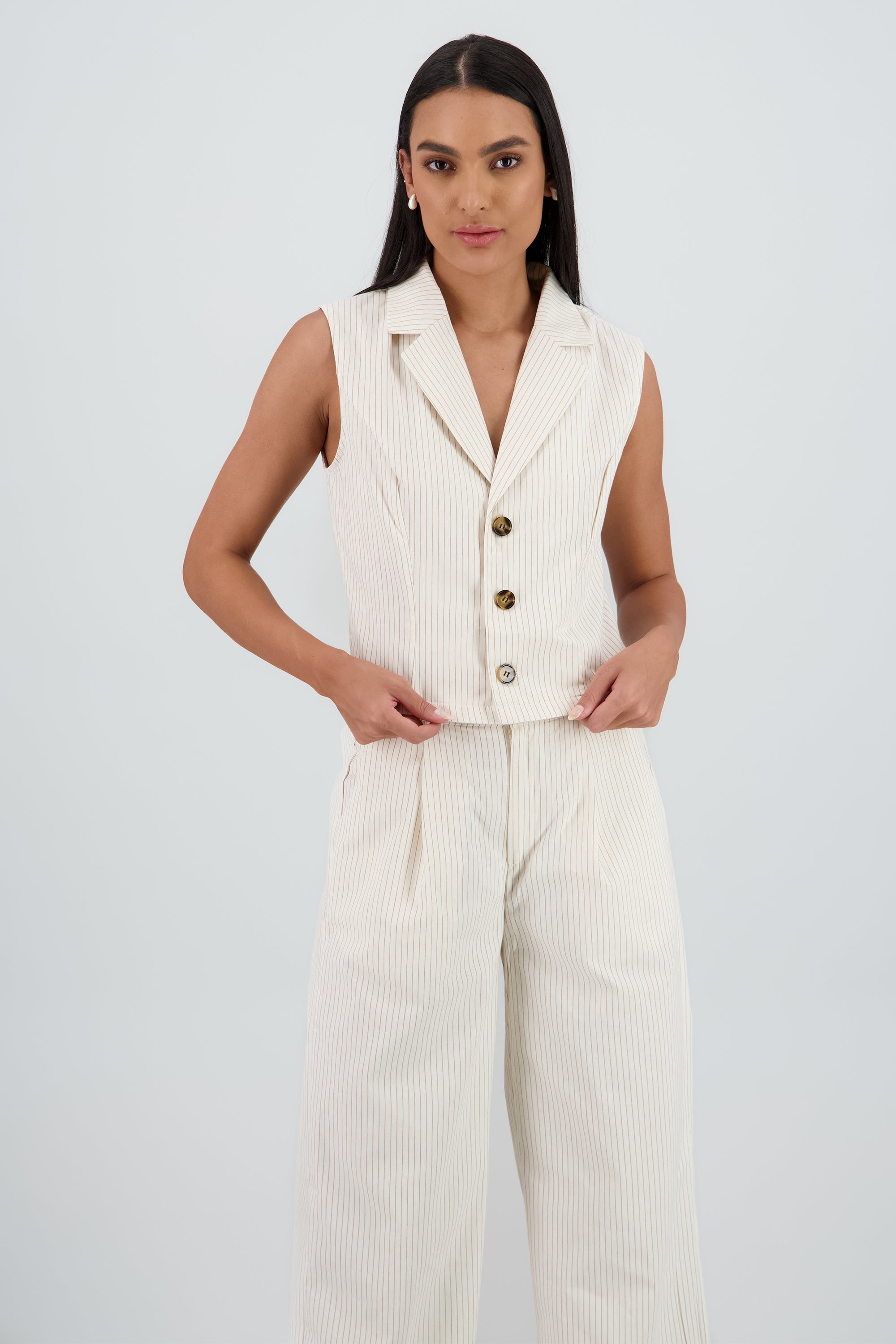 Chaleco rayas con cuello Hypsters BEIGE
