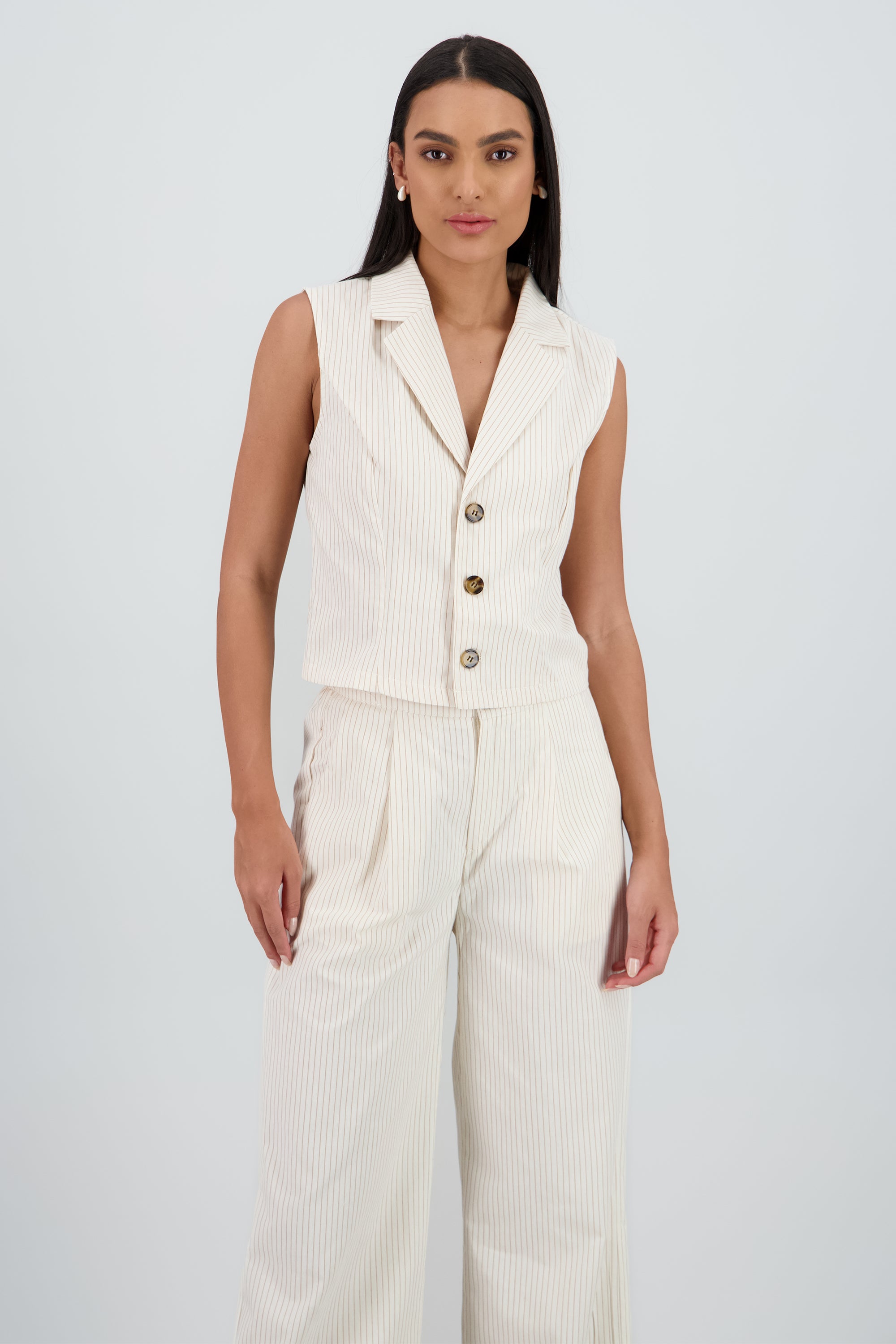 Chaleco rayas con cuello Hypsters BEIGE