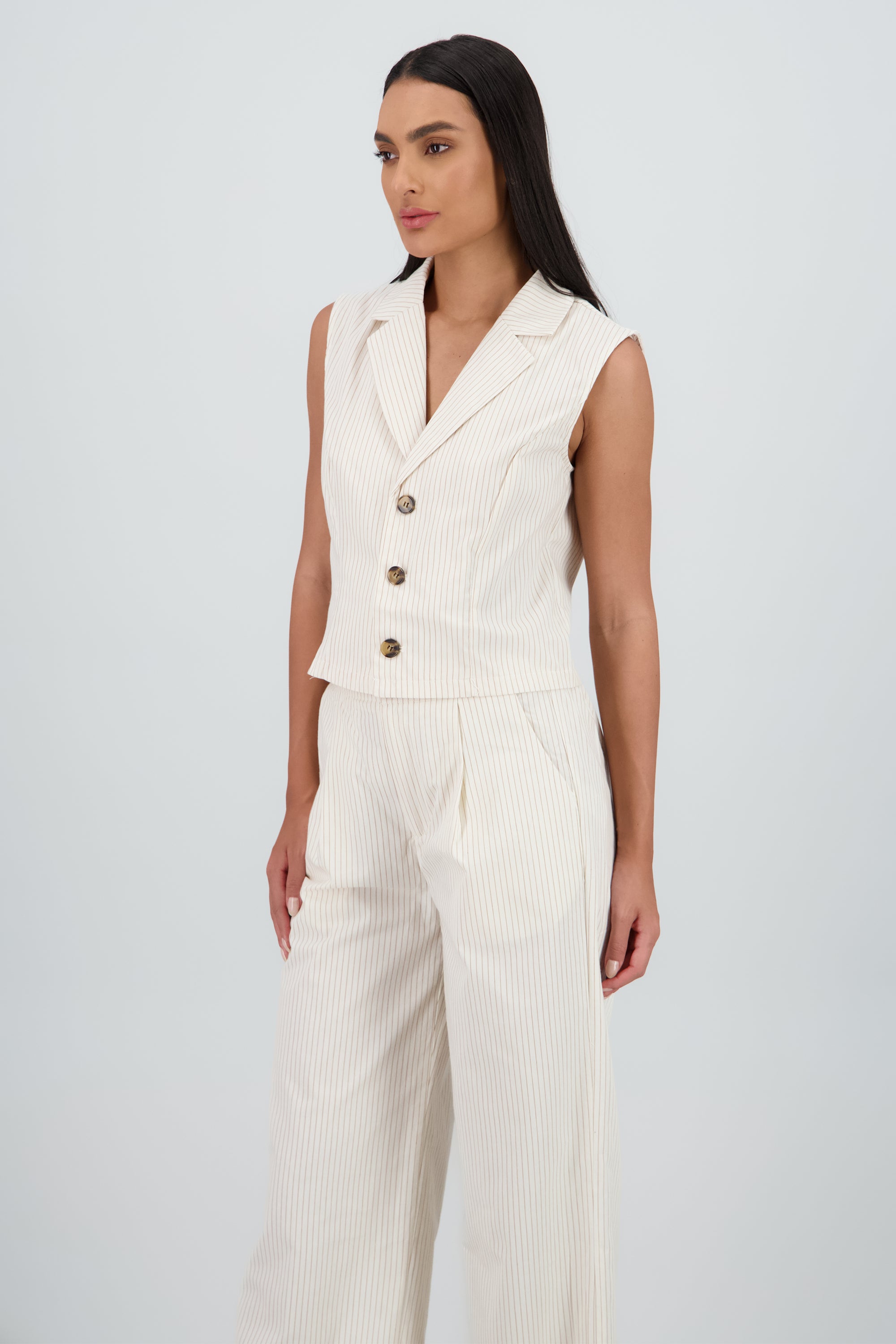 Chaleco rayas con cuello Hypsters BEIGE
