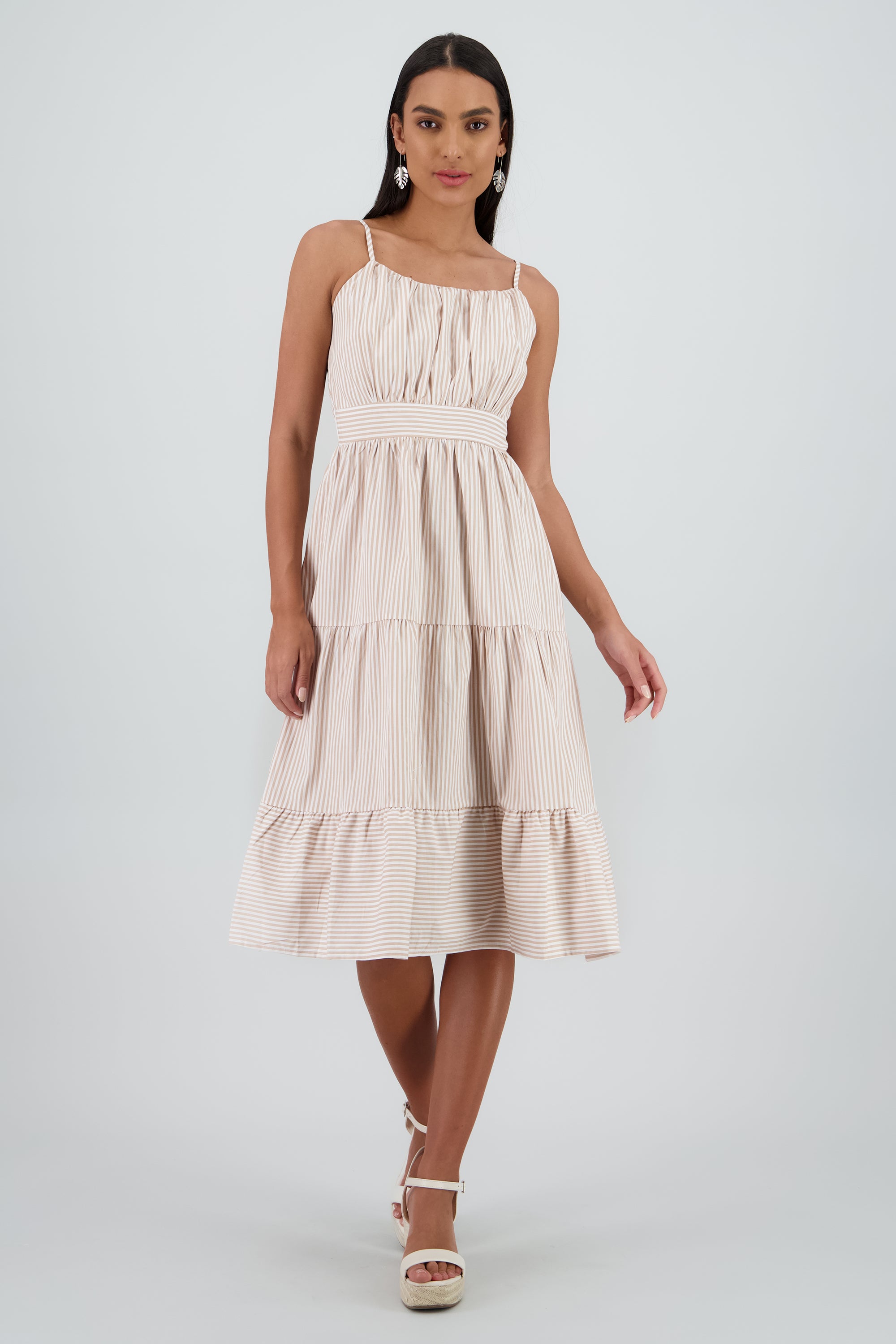 Vestido midi rayas KHAKI COMBO