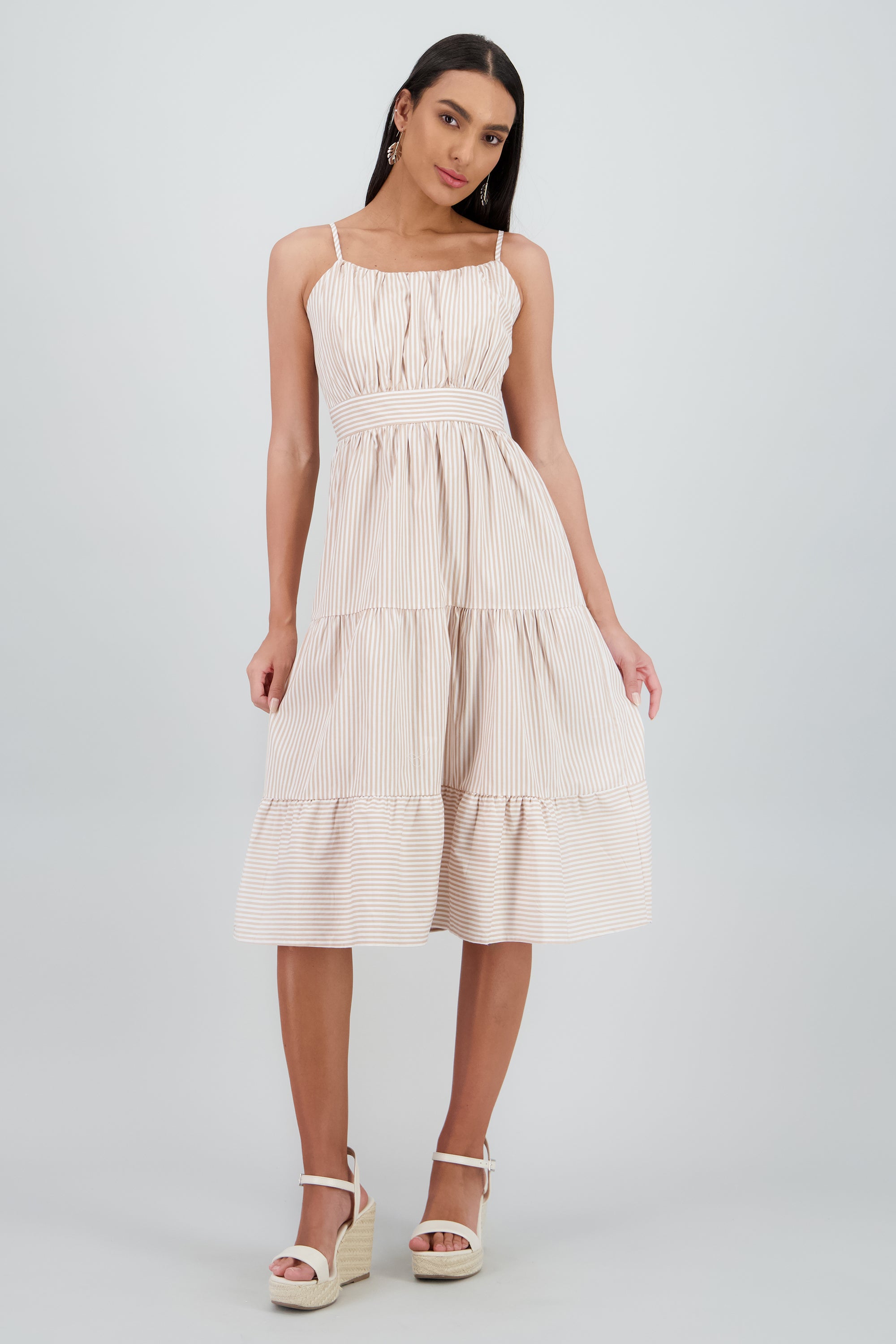 Vestido midi rayas KHAKI COMBO