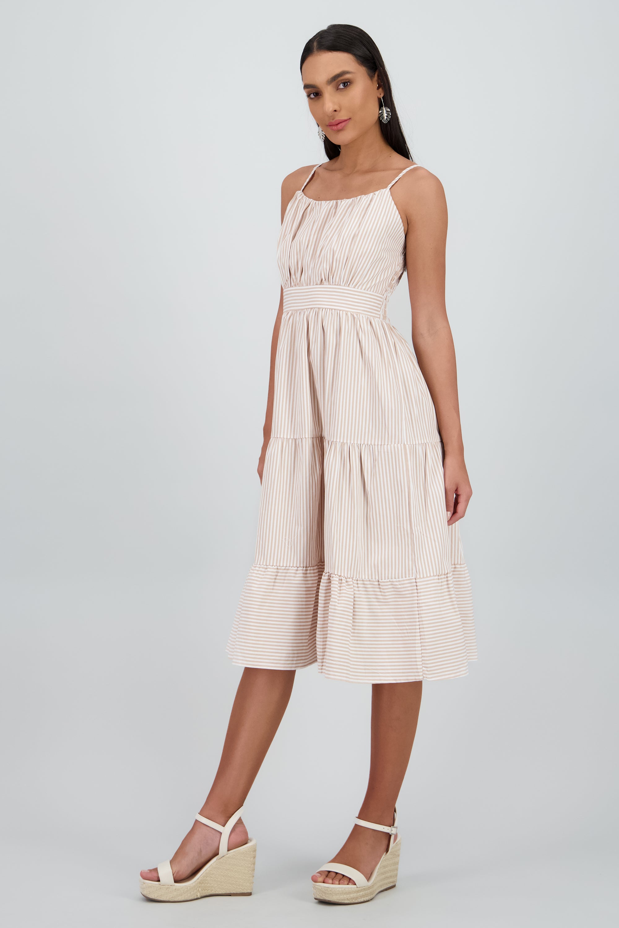 Vestido midi rayas KHAKI COMBO