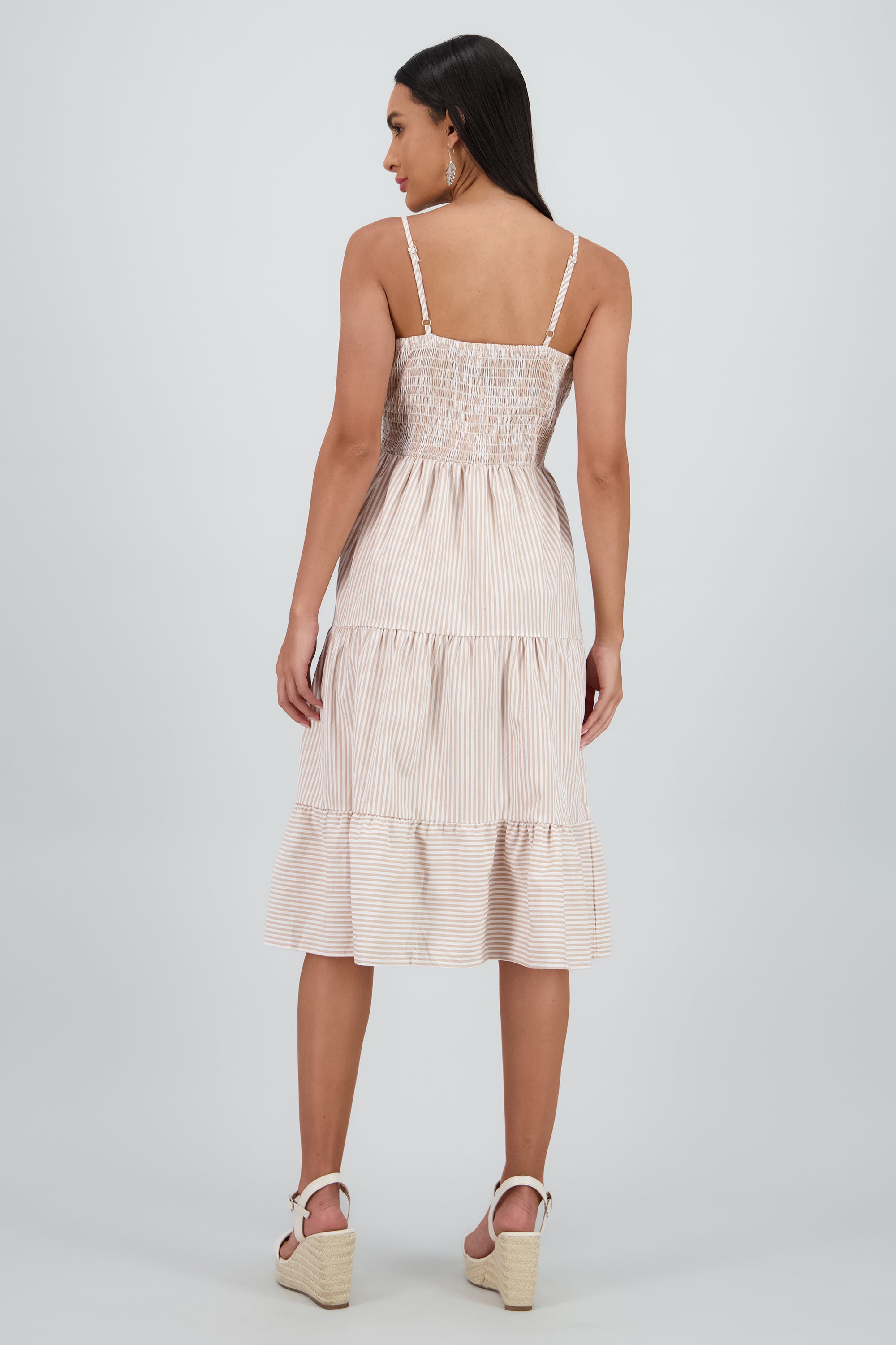 Vestido midi rayas KHAKI COMBO