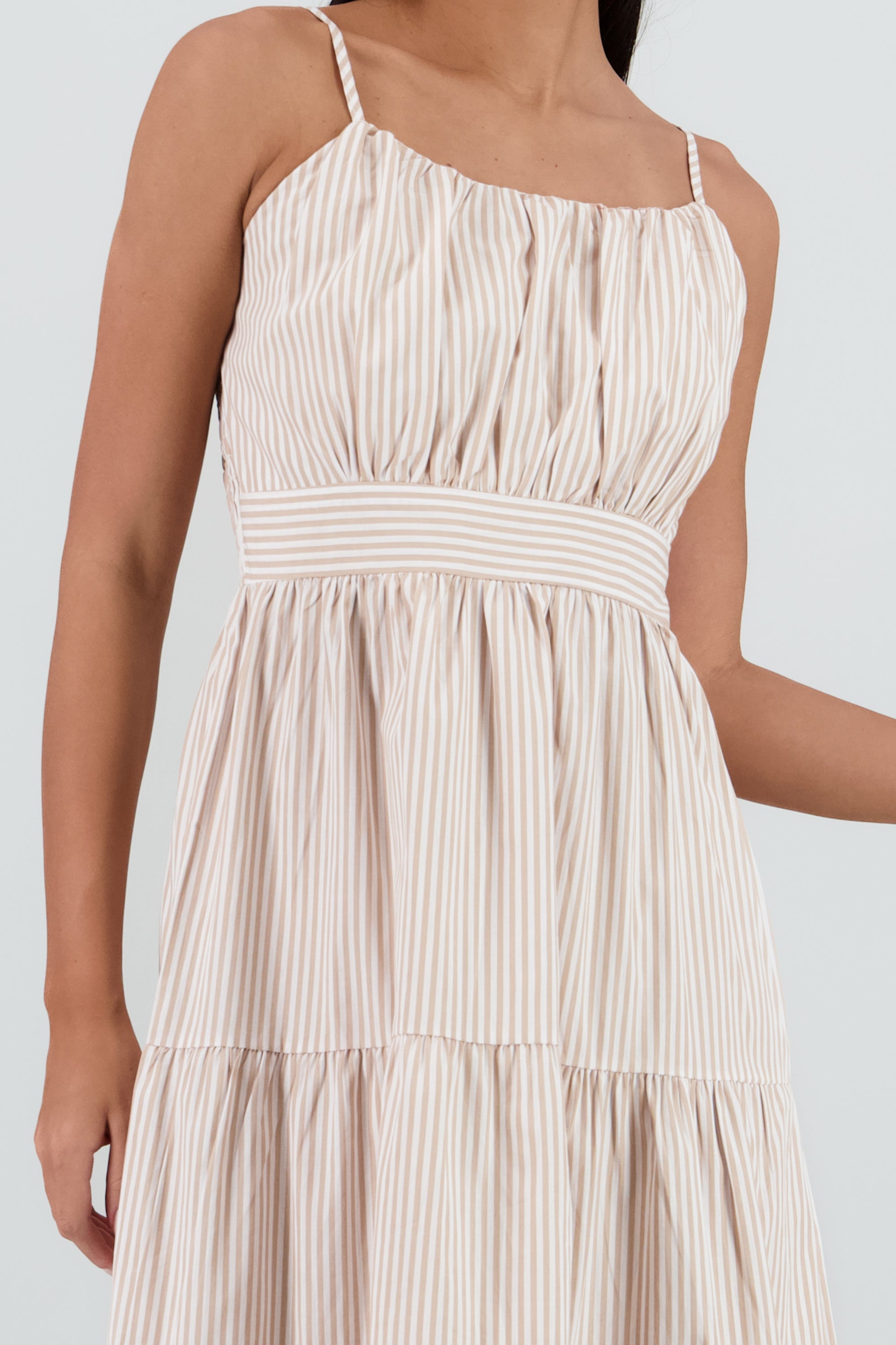 Vestido midi rayas KHAKI COMBO