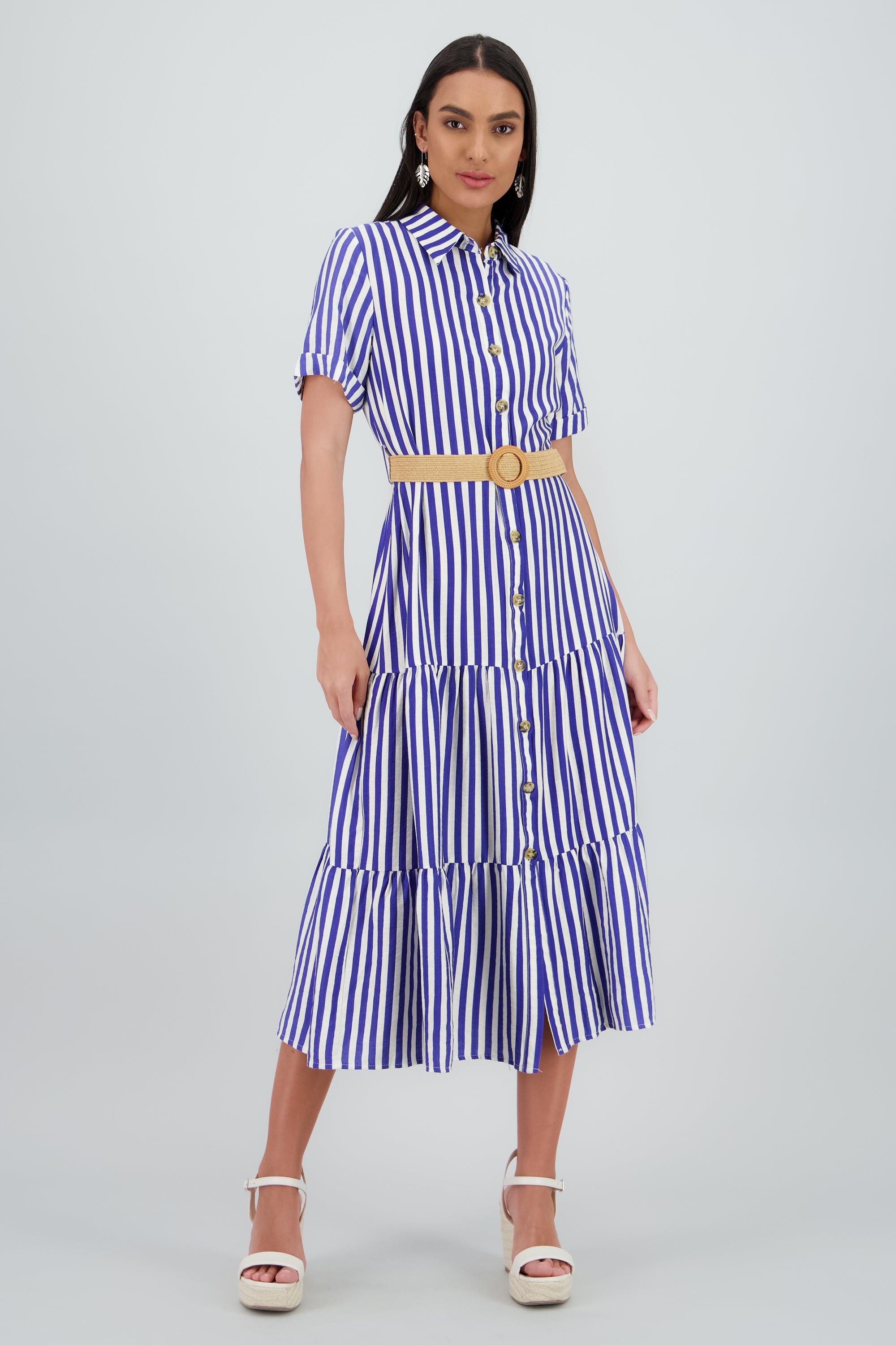 Vestido camisero detalle cinturon AZUL COMBO