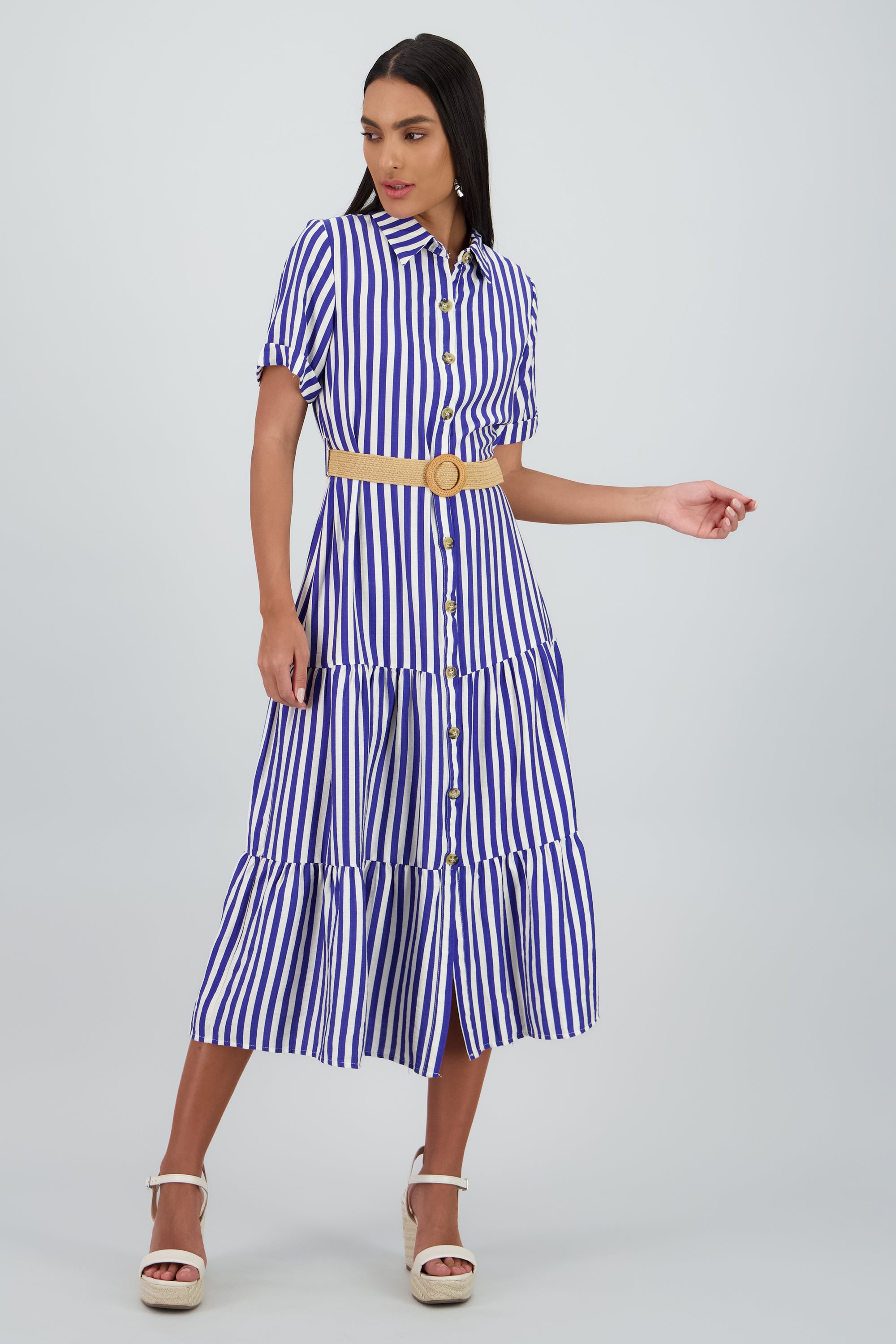 Vestido camisero detalle cinturon AZUL COMBO