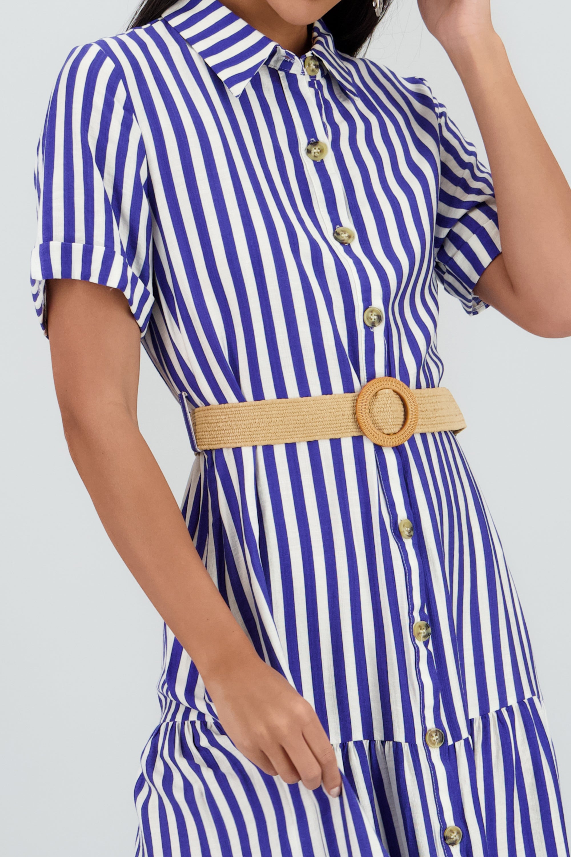 Vestido camisero detalle cinturon AZUL COMBO