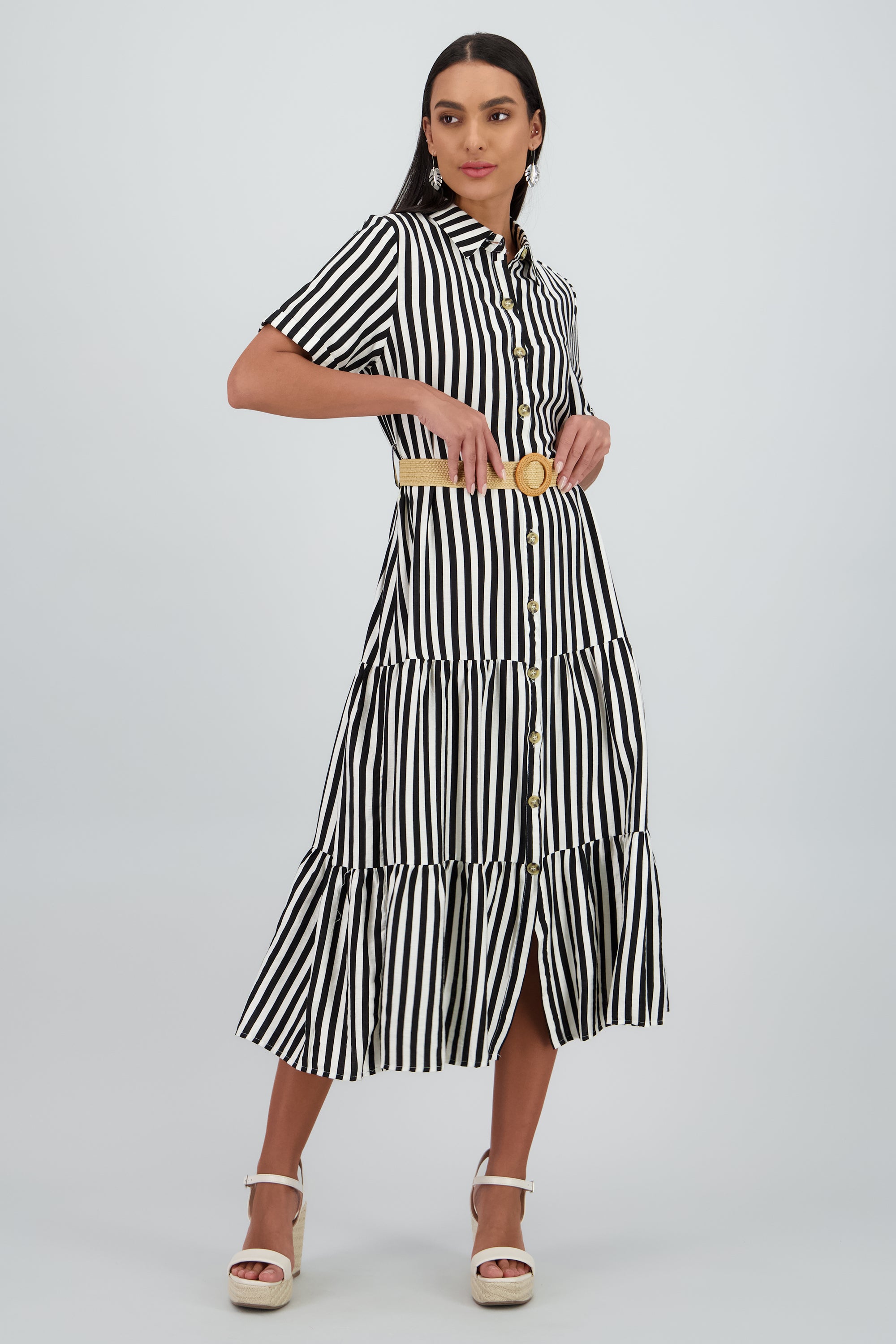 Vestido camisero detalle cinturon NEGRO COMBO