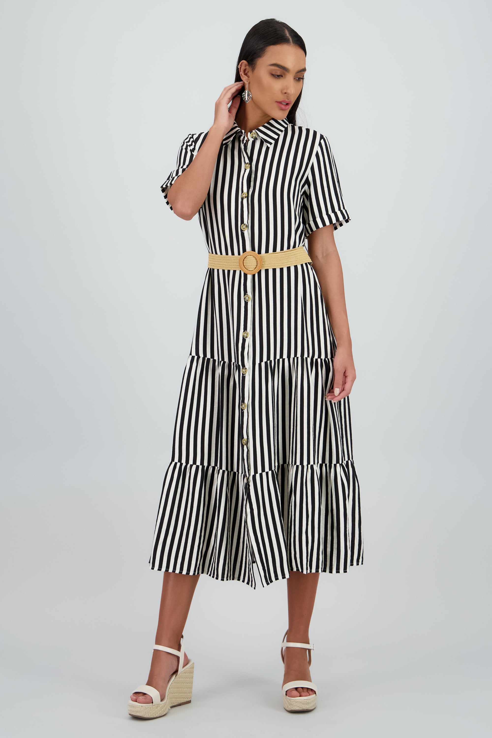 Vestido camisero detalle cinturon NEGRO COMBO