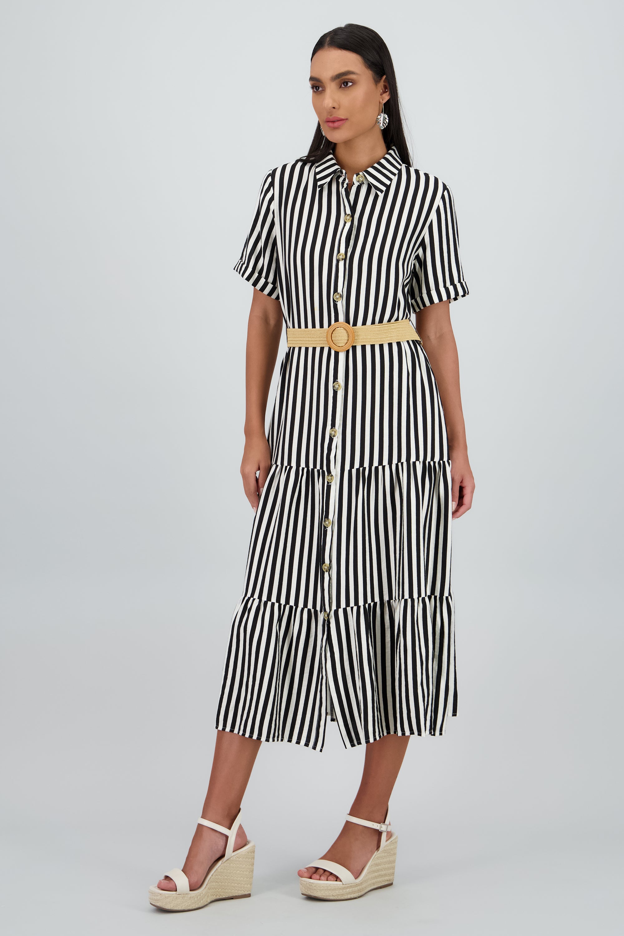 Vestido camisero detalle cinturon NEGRO COMBO
