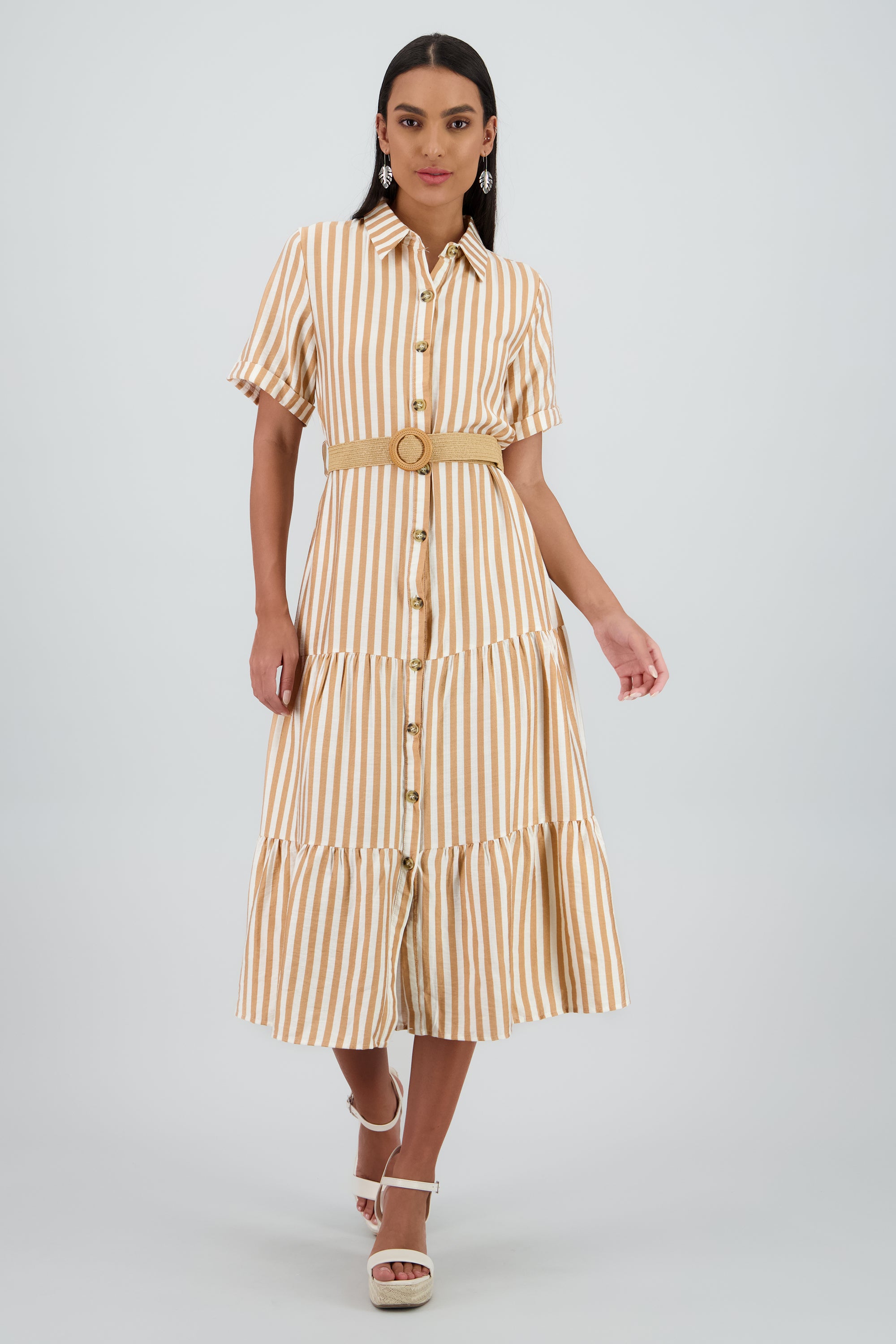Vestido camisero detalle cinturon KHAKI COMBO
