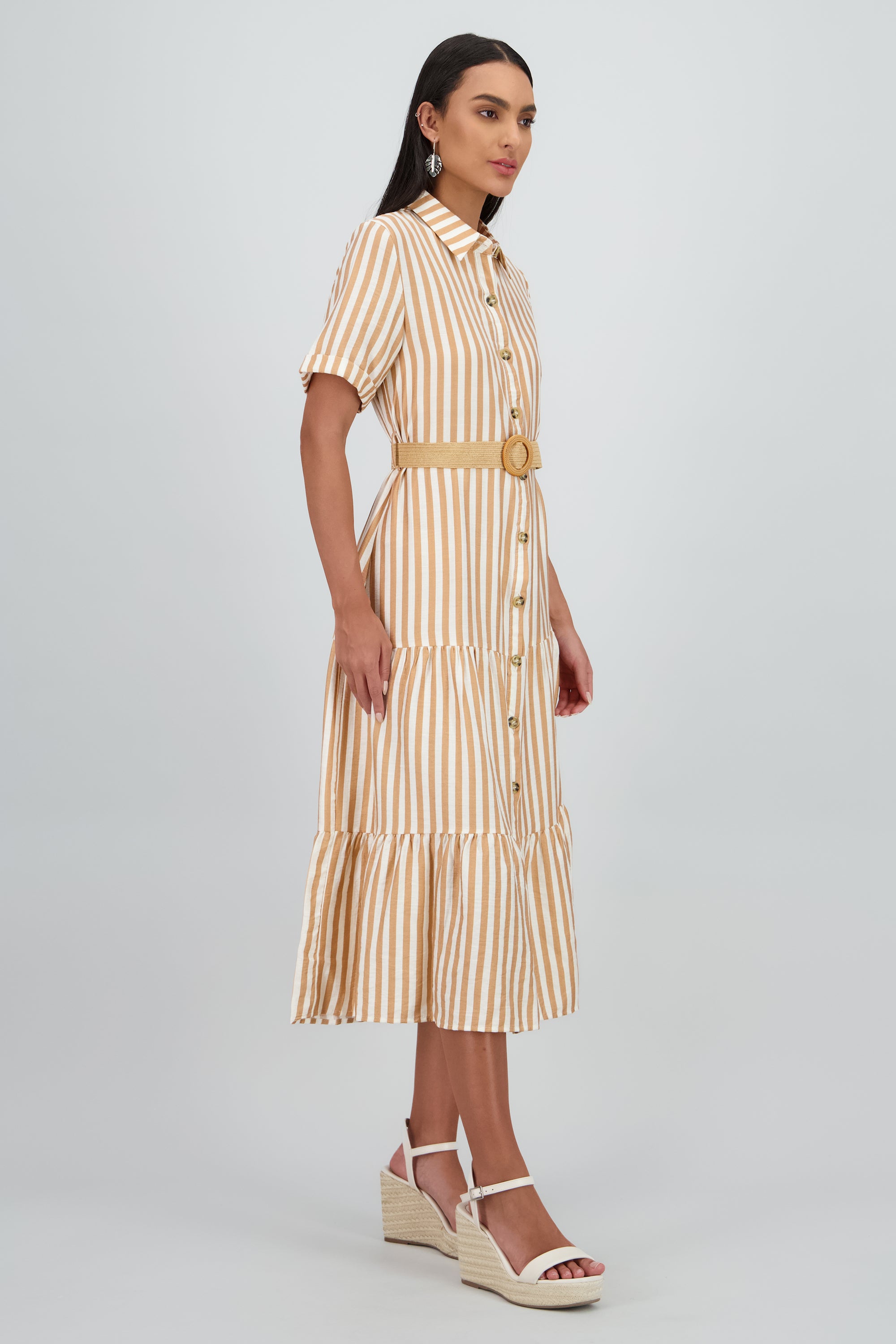 Vestido camisero detalle cinturon KHAKI COMBO