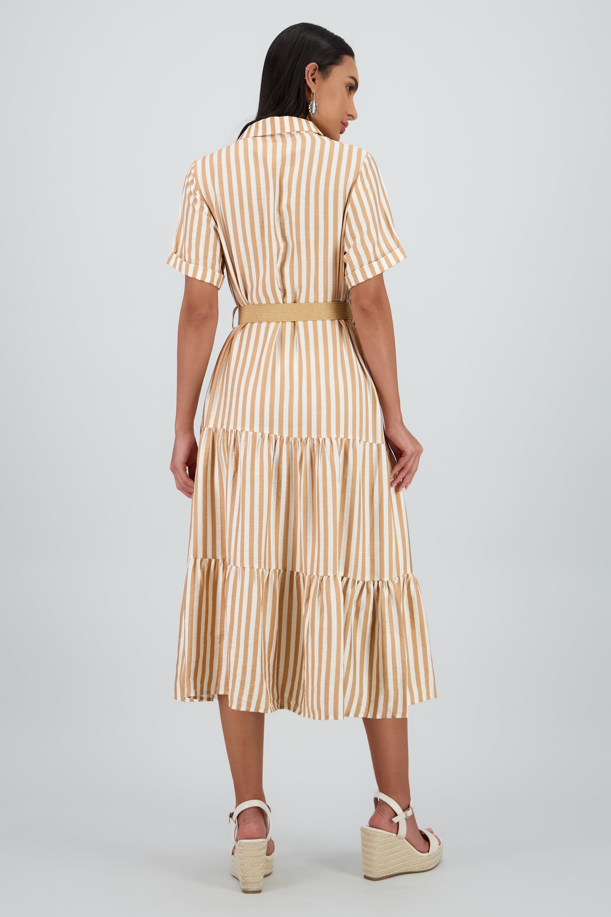 Vestido camisero detalle cinturon KHAKI COMBO