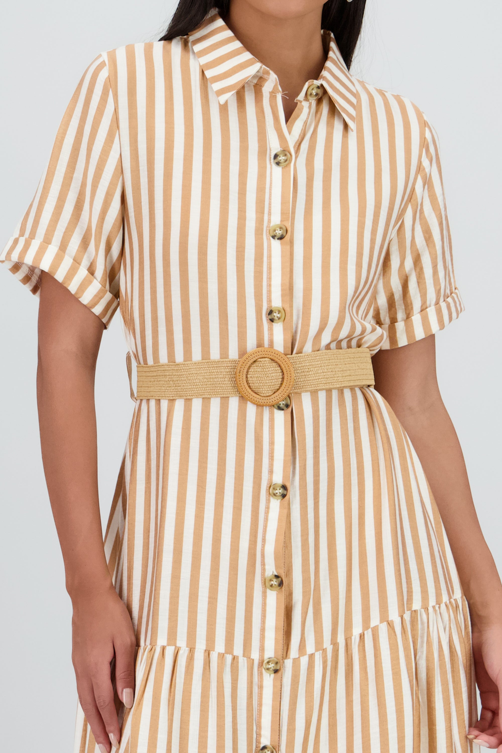 Vestido camisero detalle cinturon KHAKI COMBO