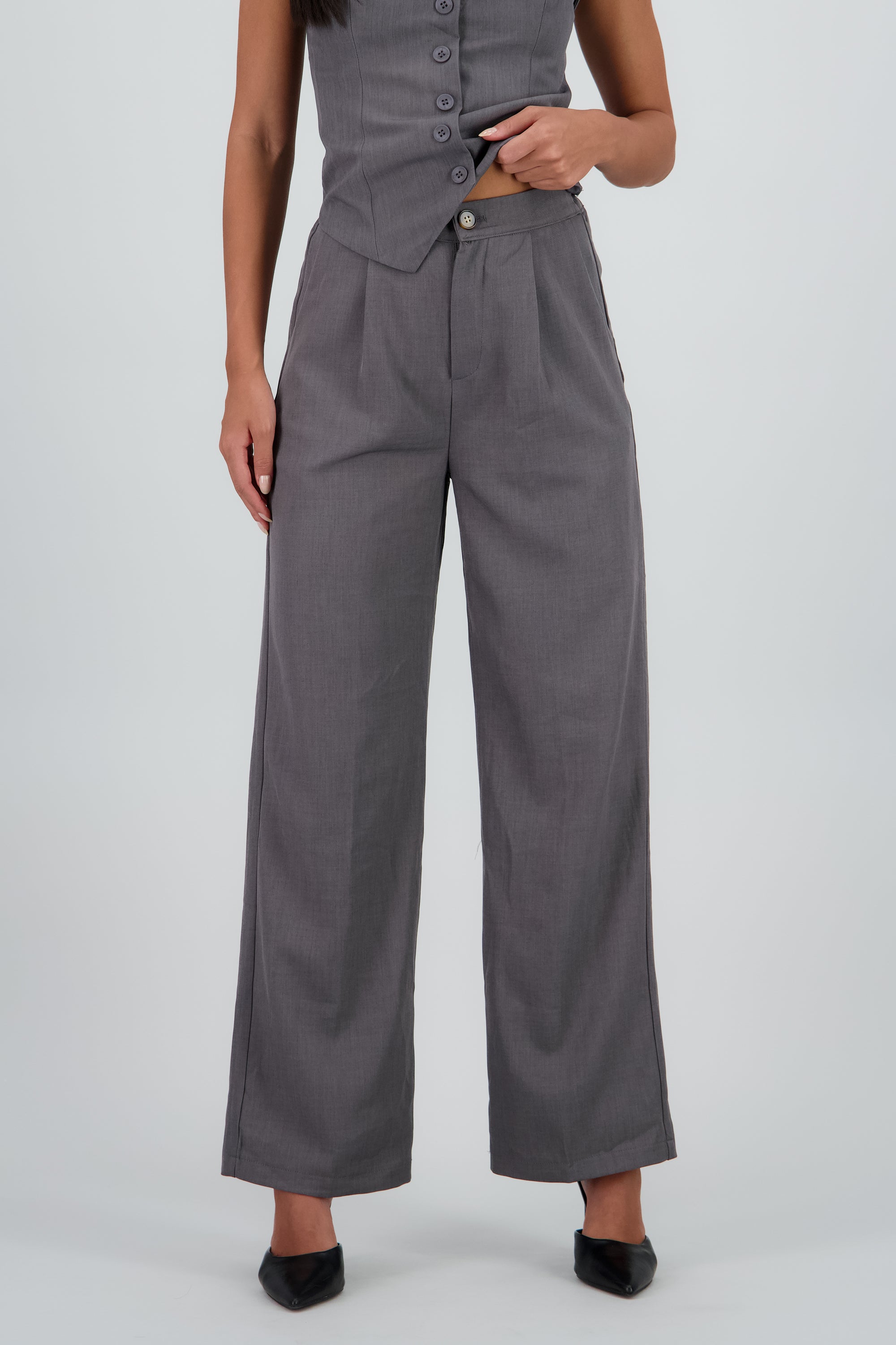 Pantalón recto con botón hypsters GRIS