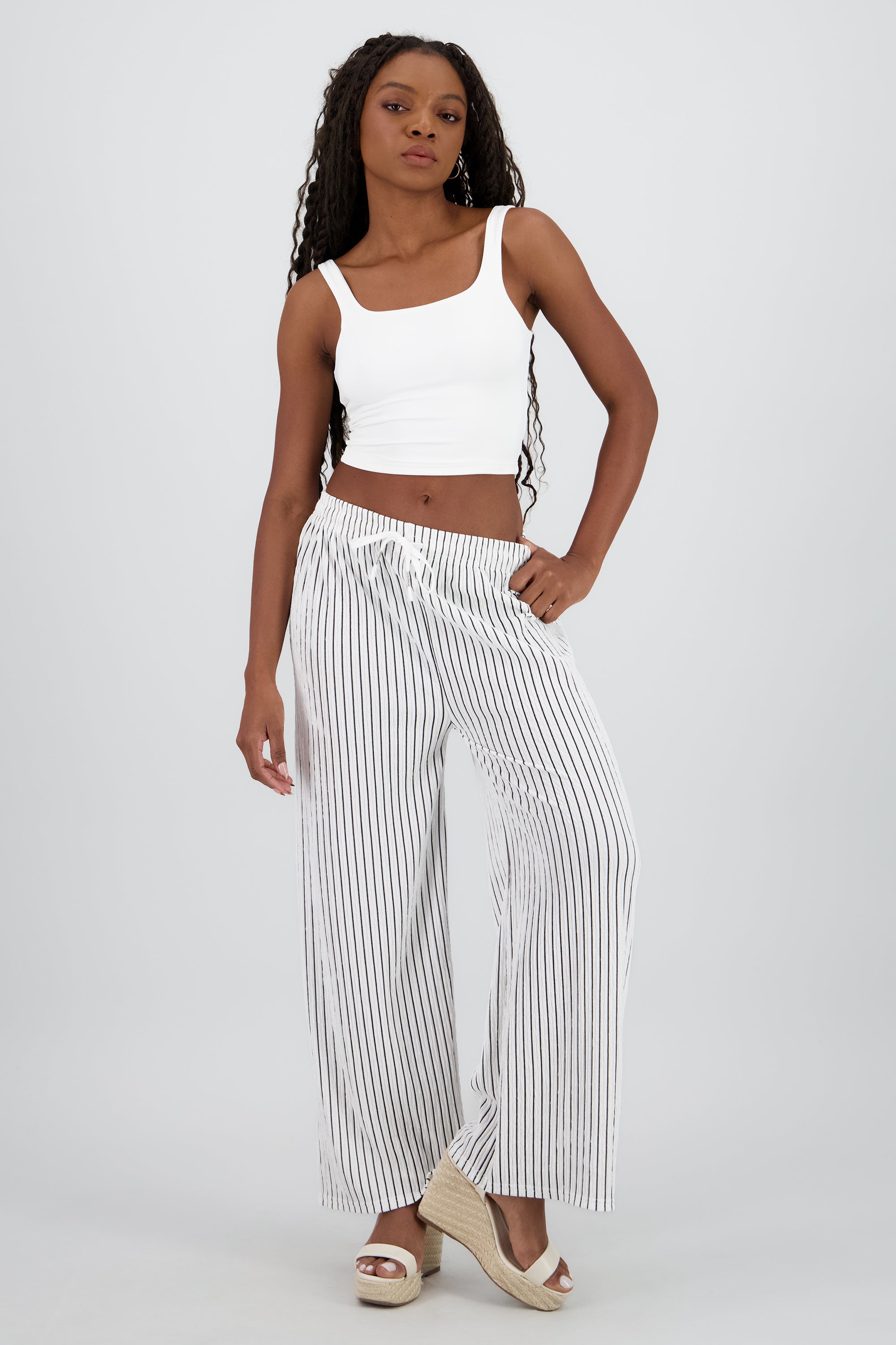 Pantalon rayas fluido HUESO COMBO