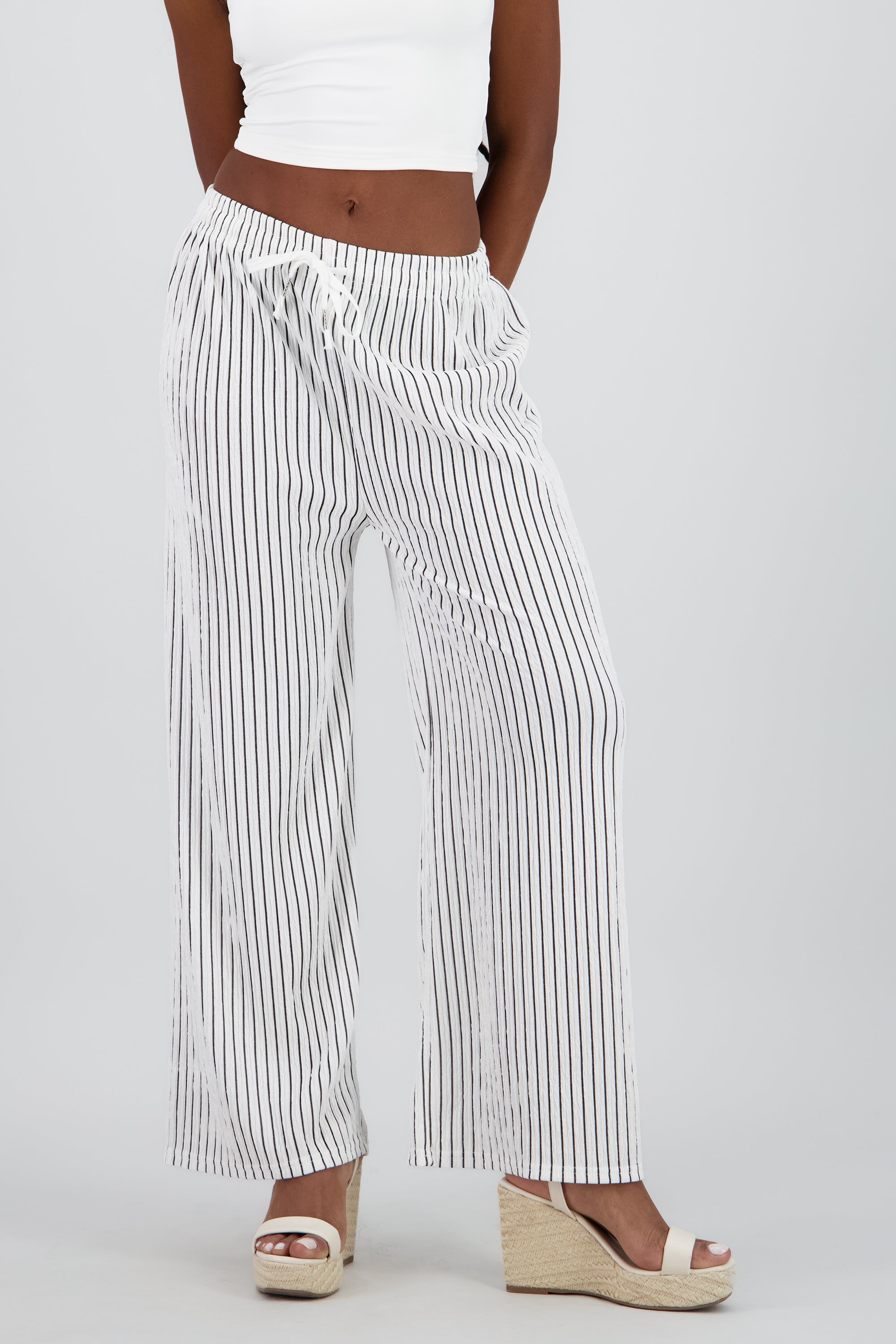 Pantalon rayas fluido HUESO COMBO