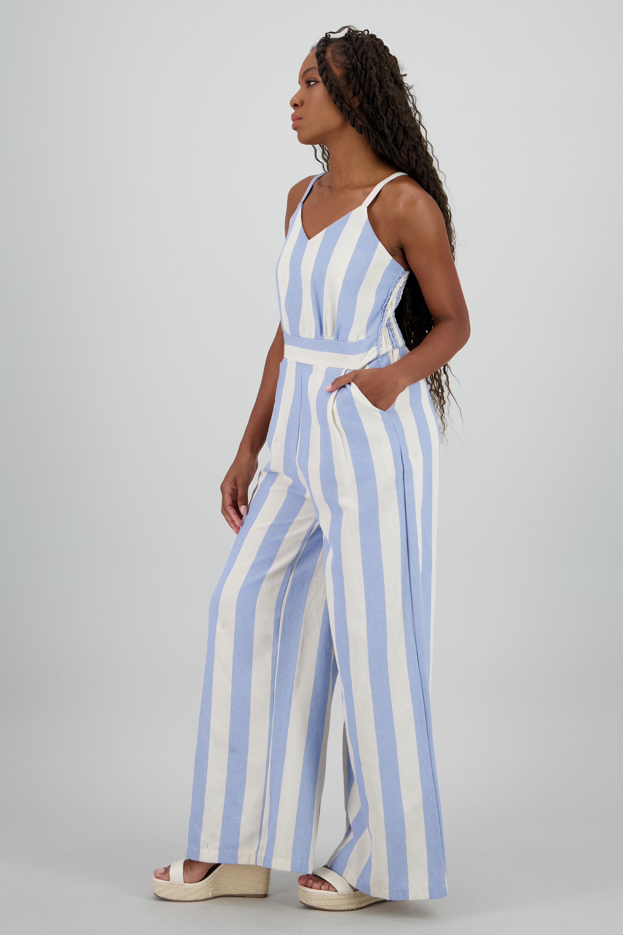 Jumpsuit detalle rayas tirantes AZUL COMBO