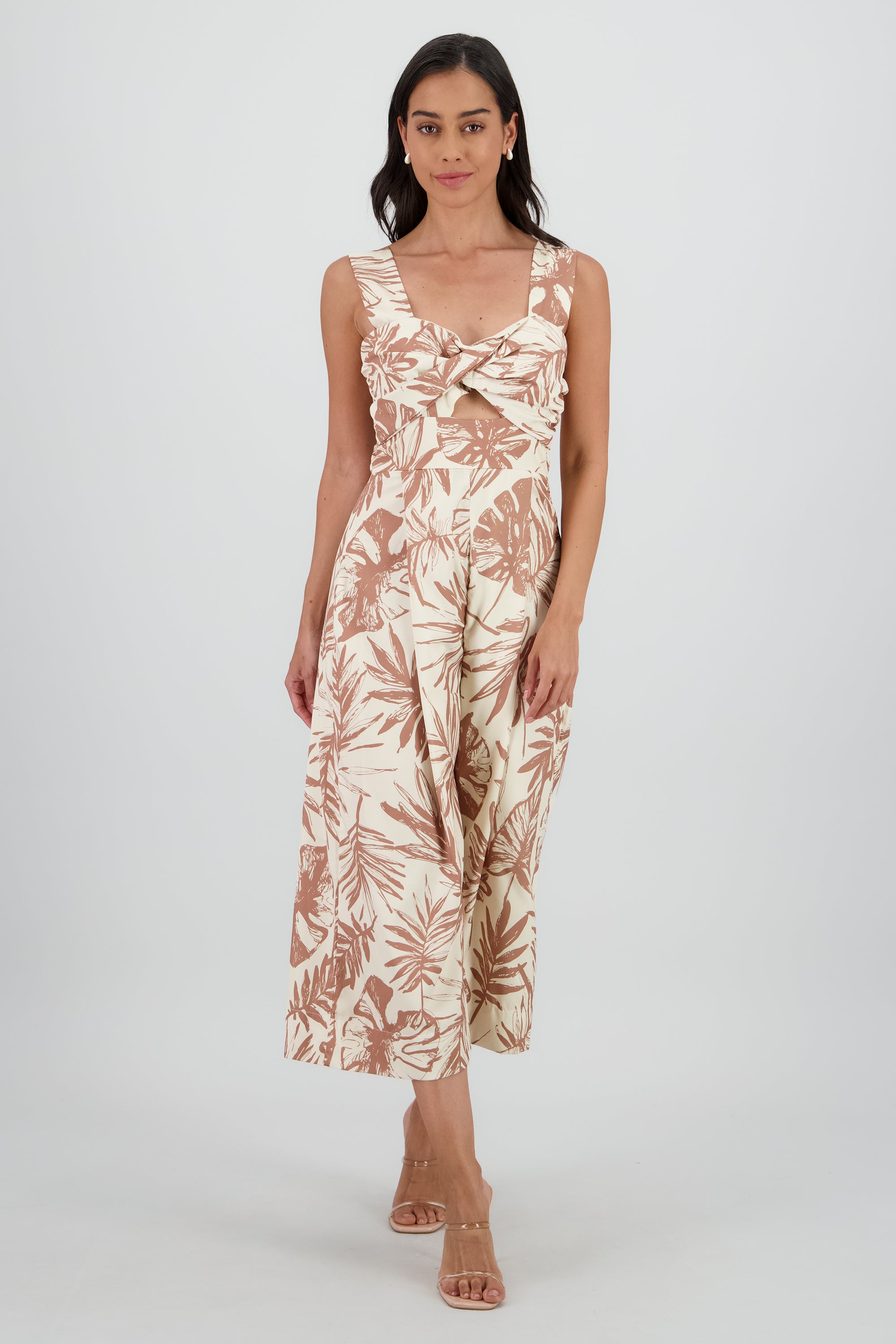 Vestido copas tropical HUESO COMBO