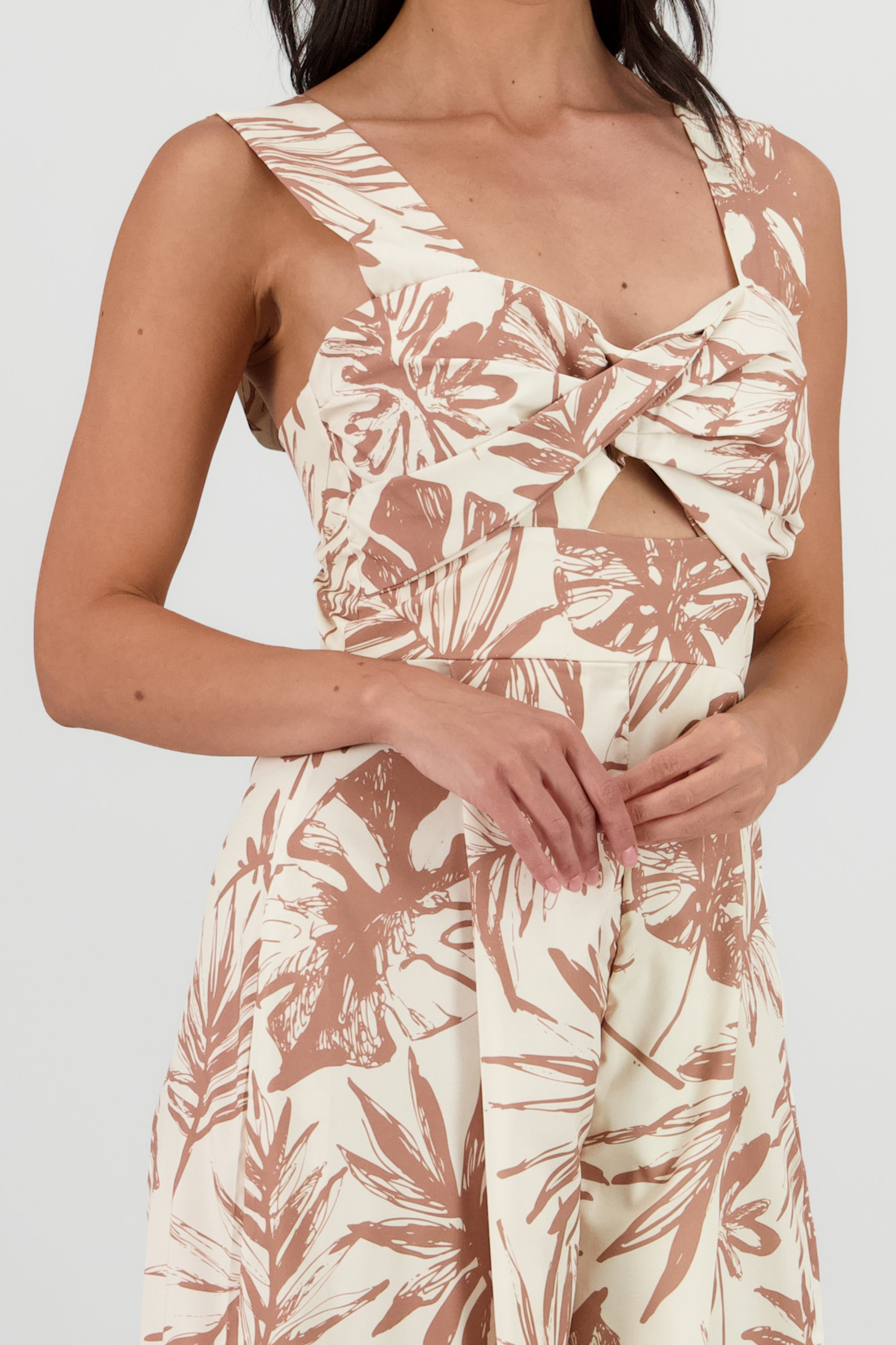 Vestido copas tropical HUESO COMBO