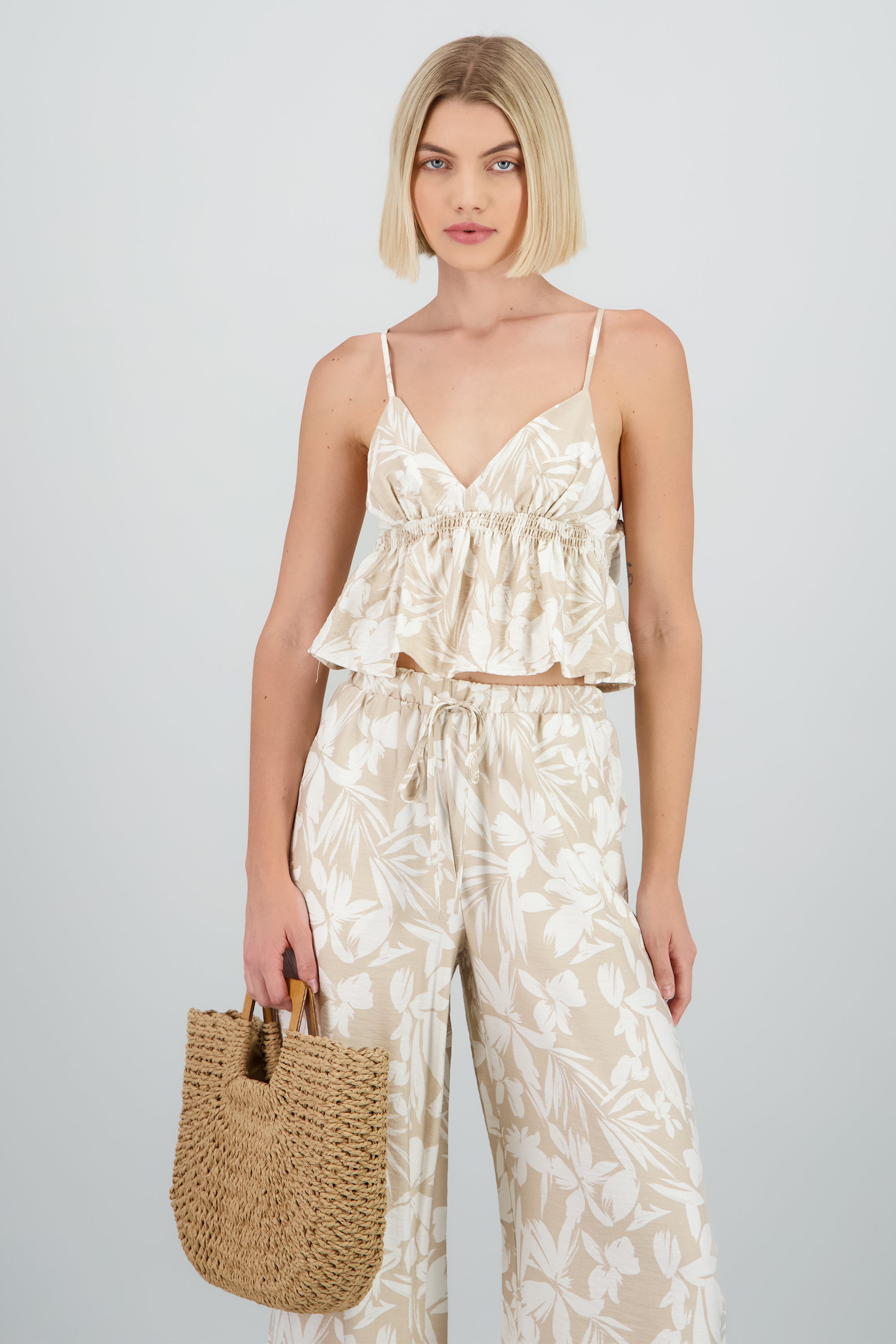 Blusa peplum tirantes estampado KHAKI COMBO