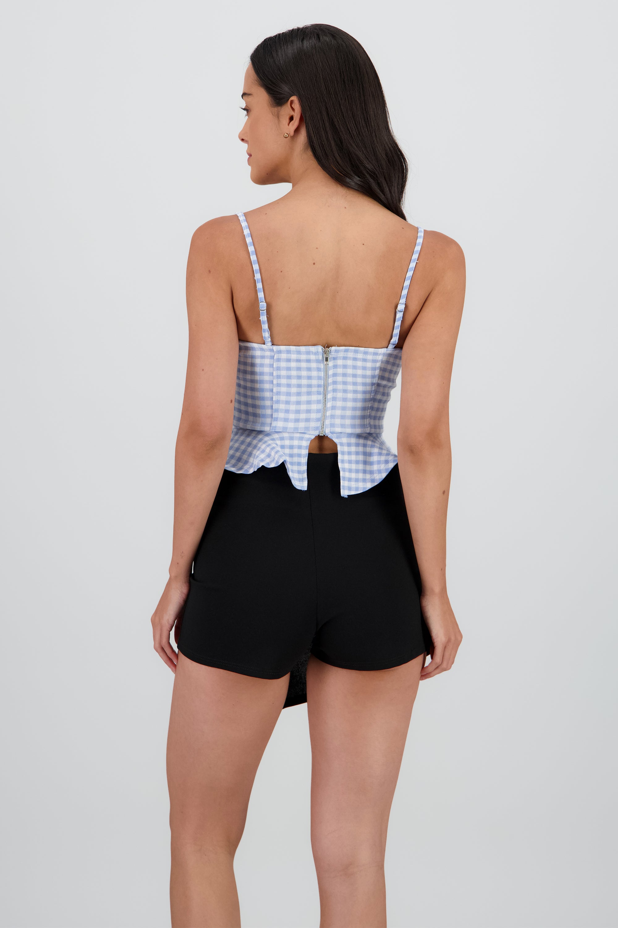 Blusa corset peplum estampado gingham AZUL