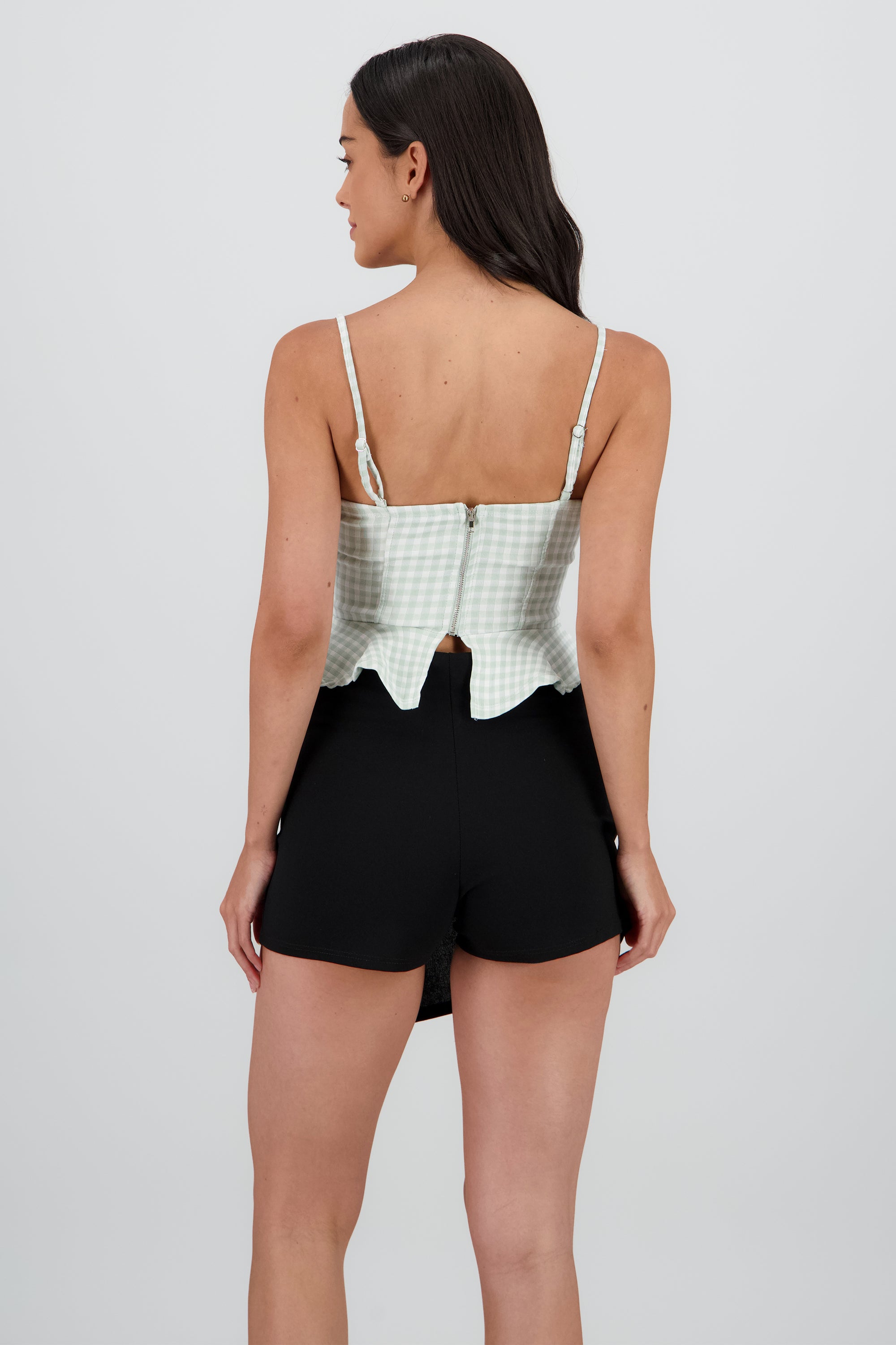 Blusa corset peplum estampado gingham SAGE