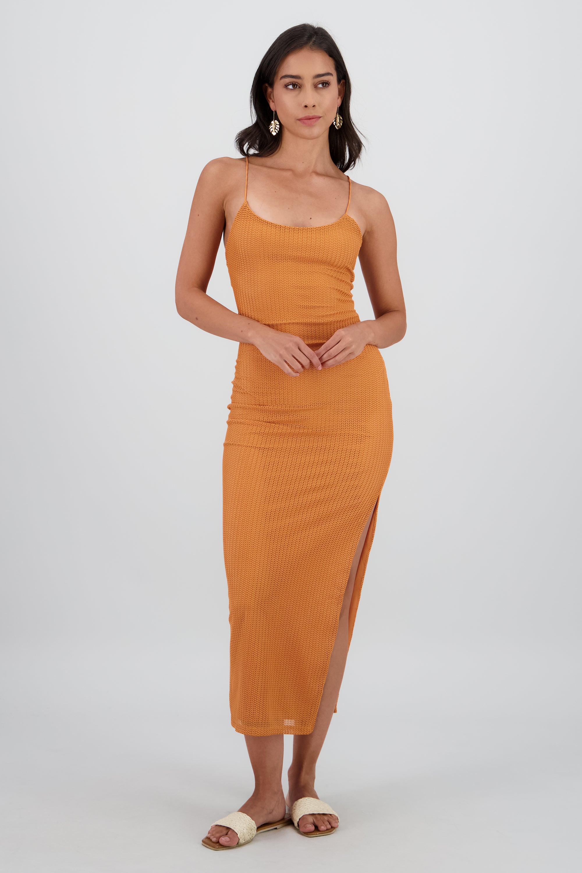 Vestido maxi red textura NARANJA