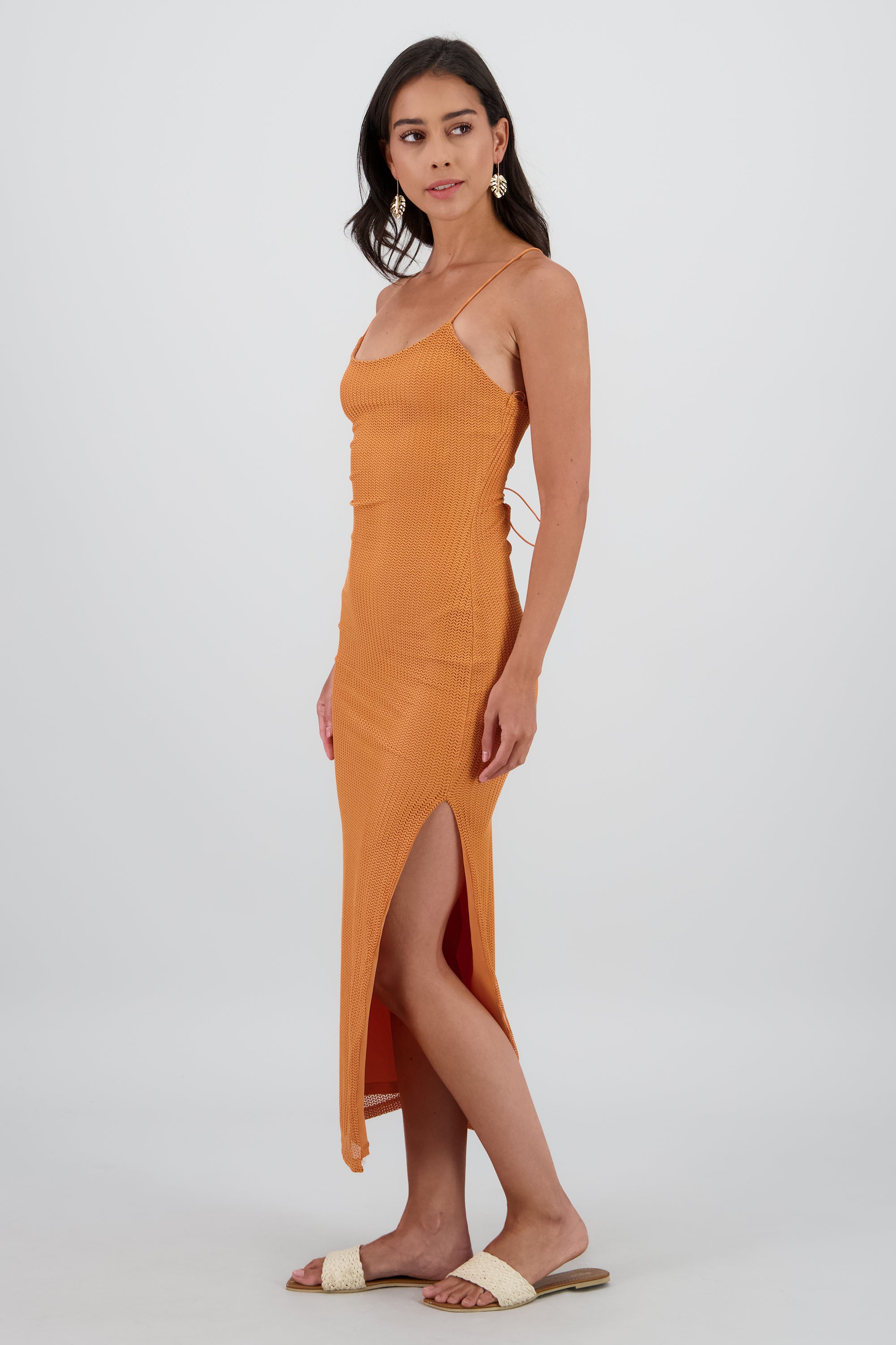 Vestido maxi red textura NARANJA