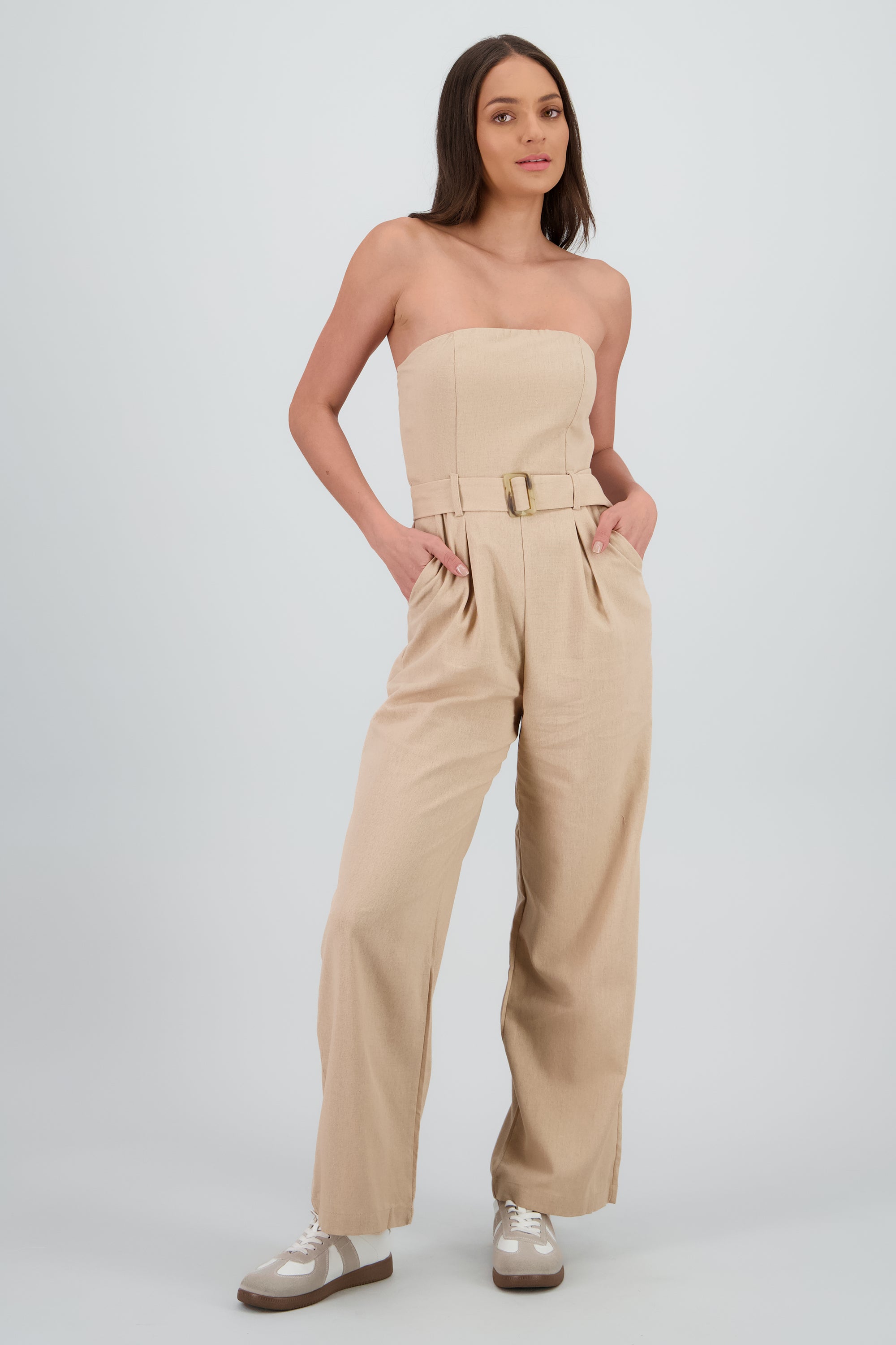 Jumpsuit bandeau con cinturon TAUPE