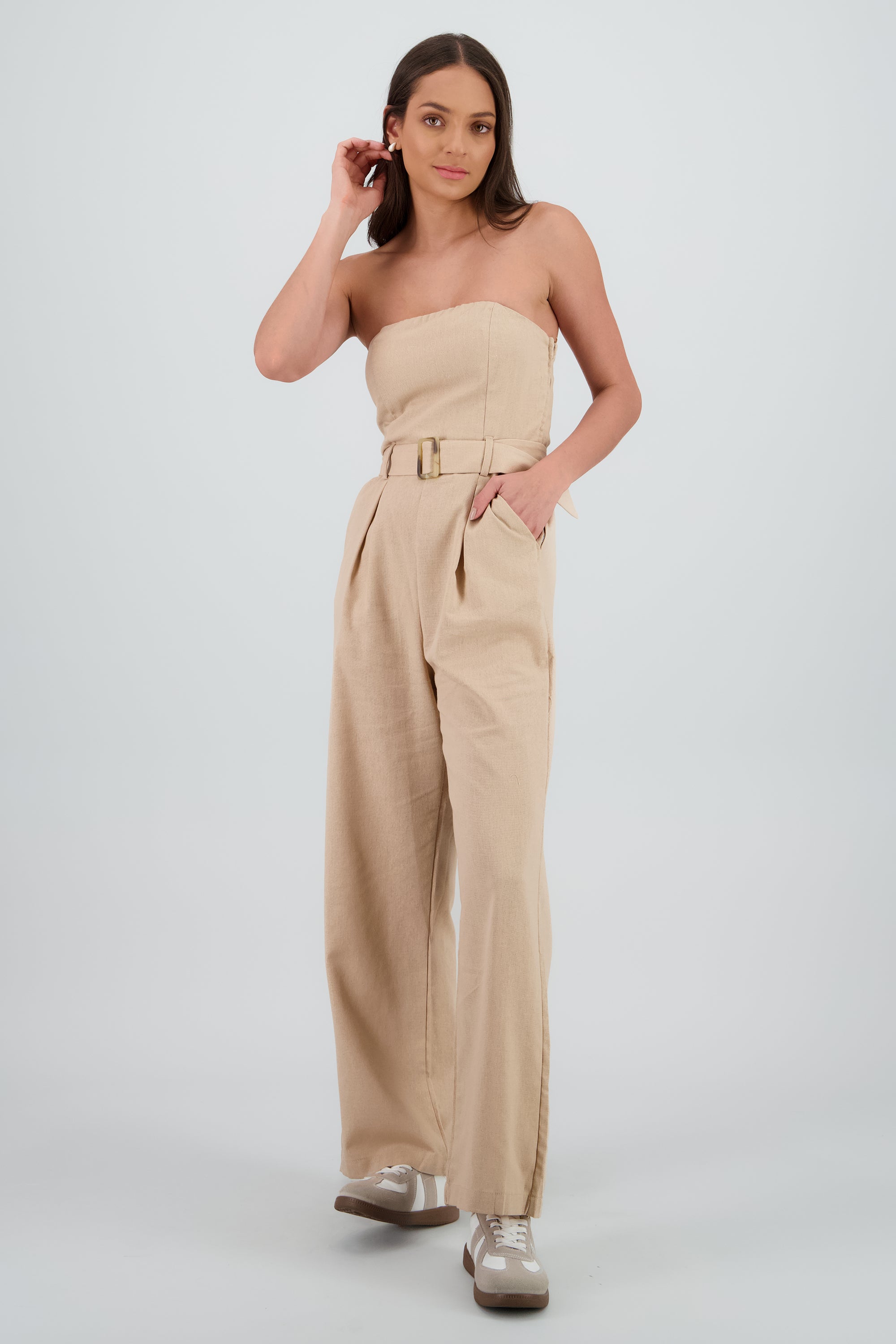Jumpsuit bandeau con cinturon TAUPE