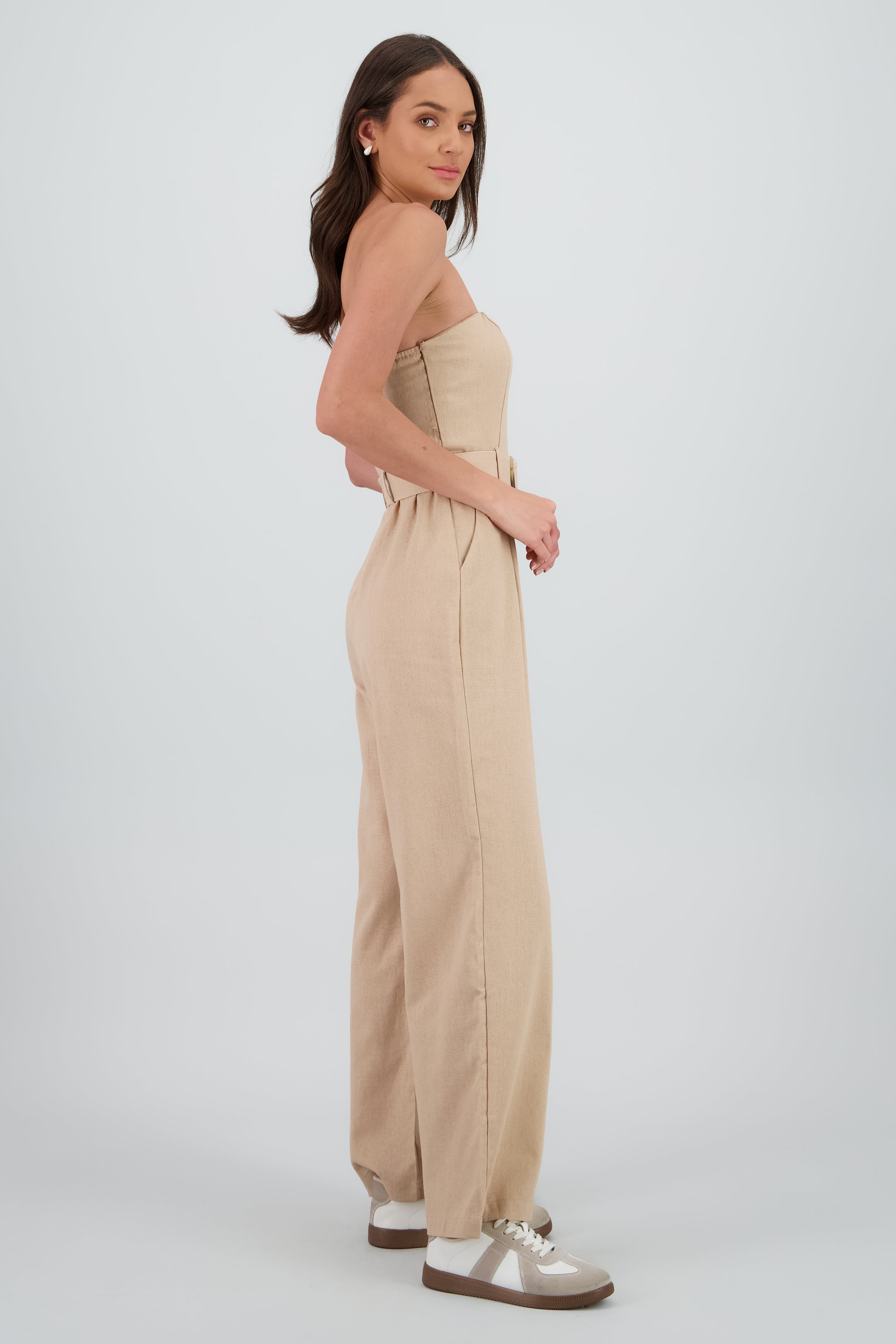 Jumpsuit bandeau con cinturon TAUPE