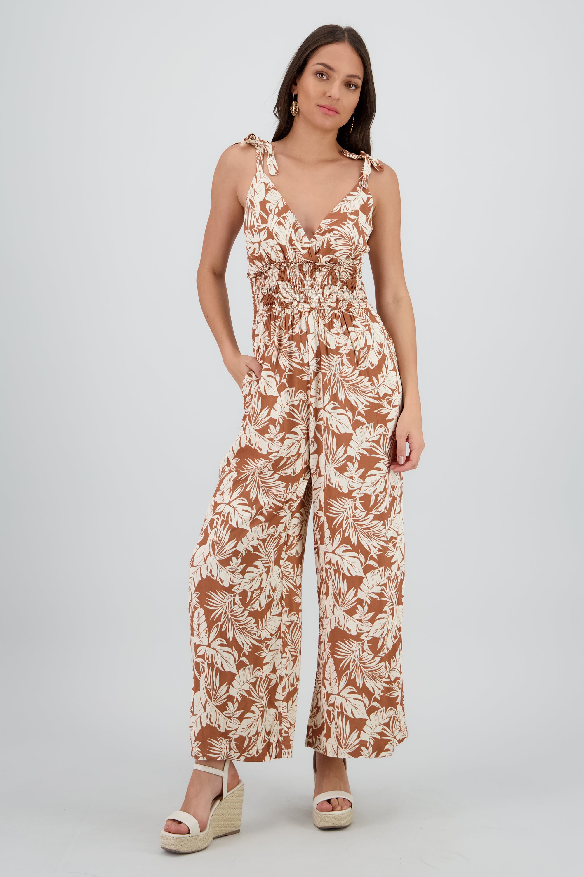 Jumpsuit tirantes amarre tropical LADRILLO