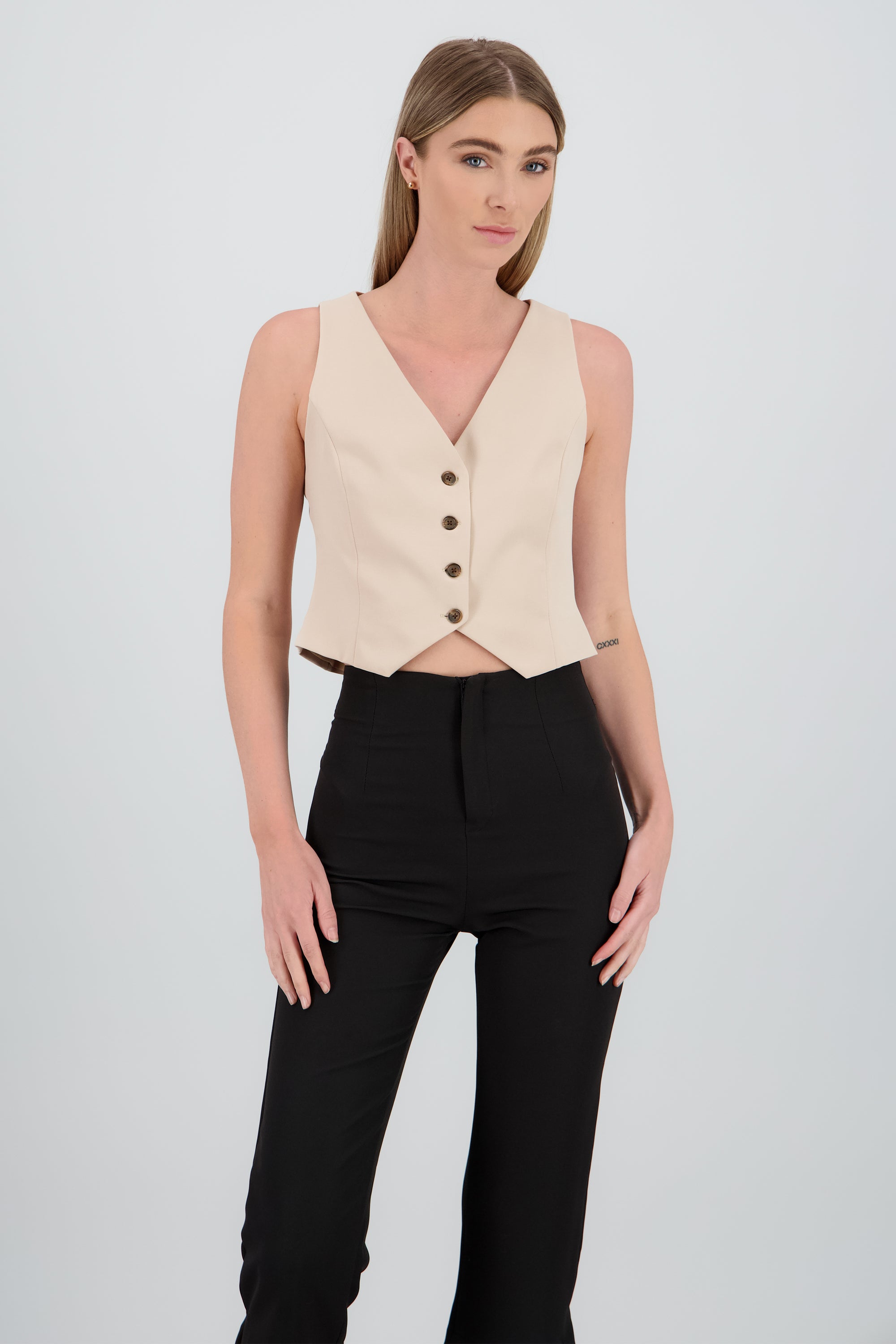 Chaleco escote v KHAKI
