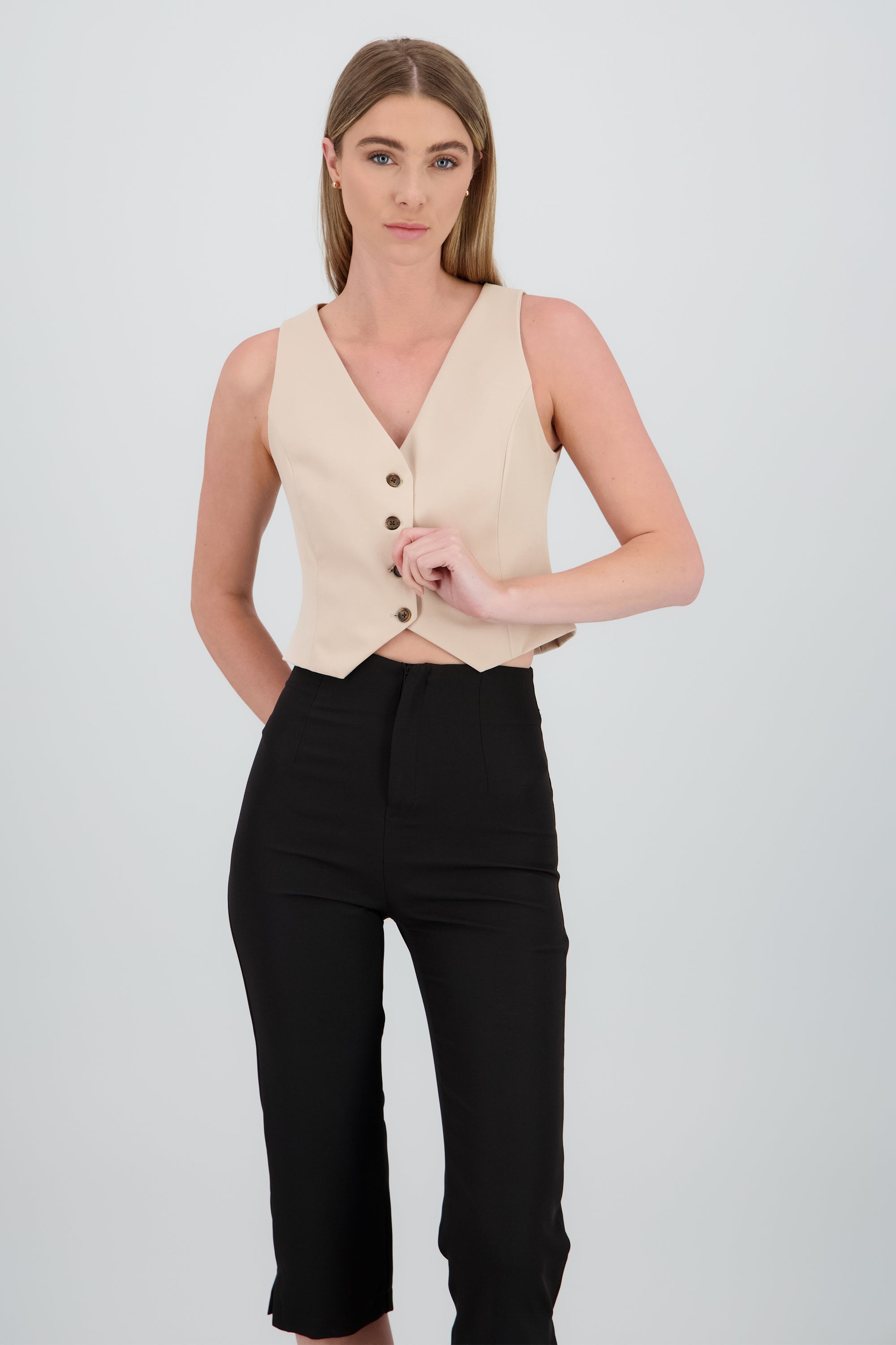 Chaleco escote v KHAKI