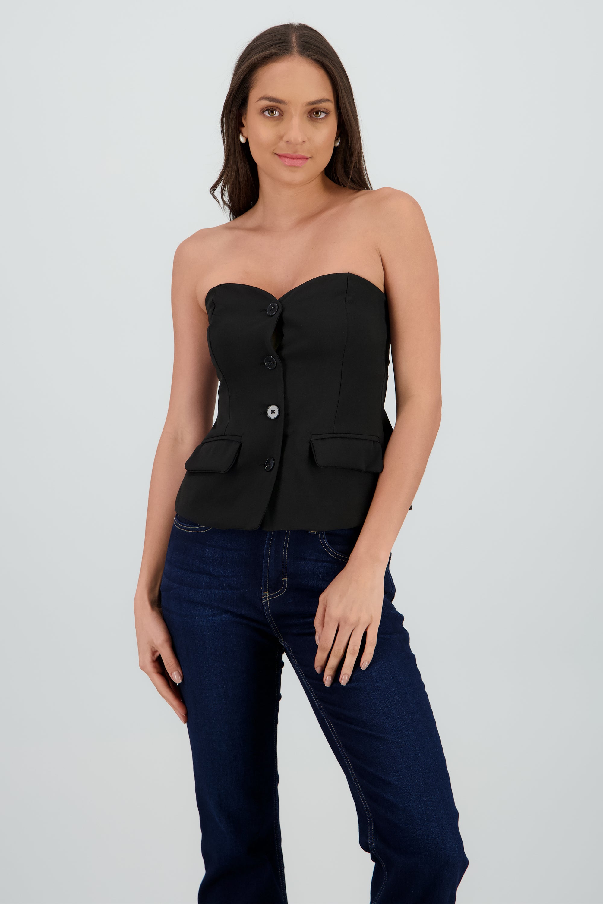 Top bandeau sastre con botones NEGRO