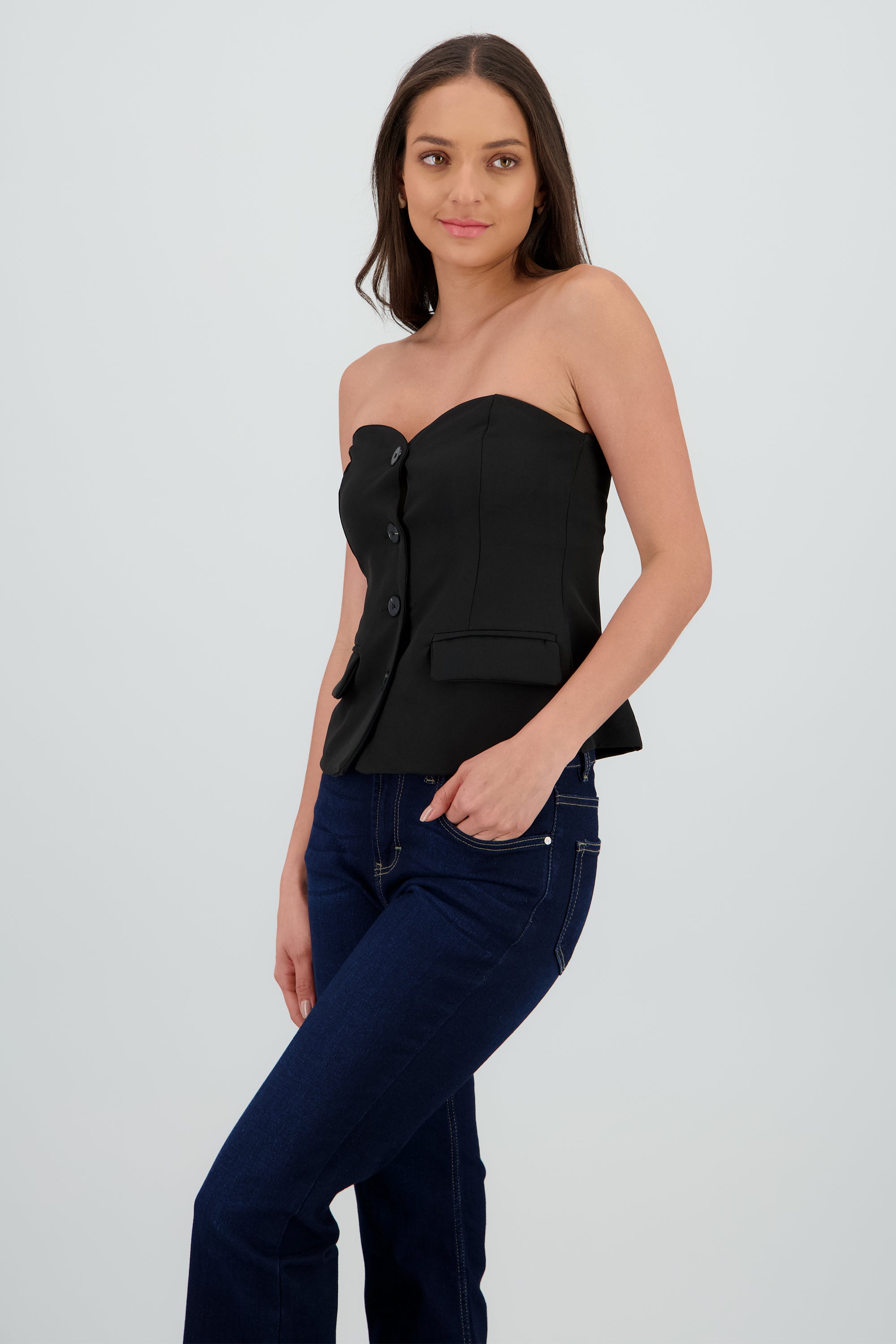 Top bandeau sastre con botones NEGRO