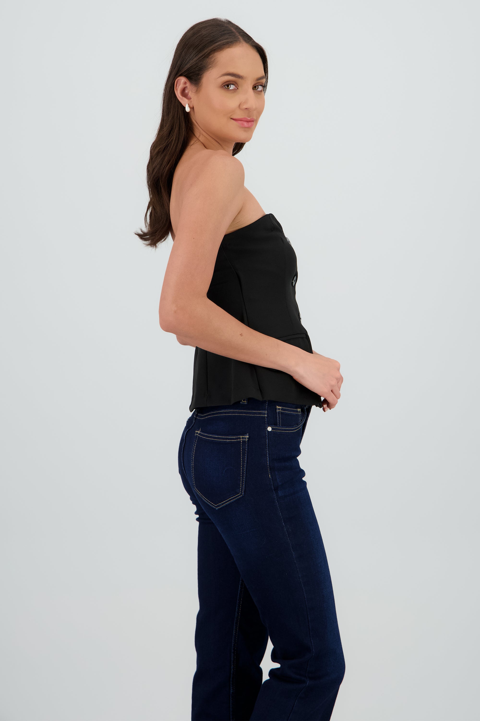 Top bandeau sastre con botones NEGRO