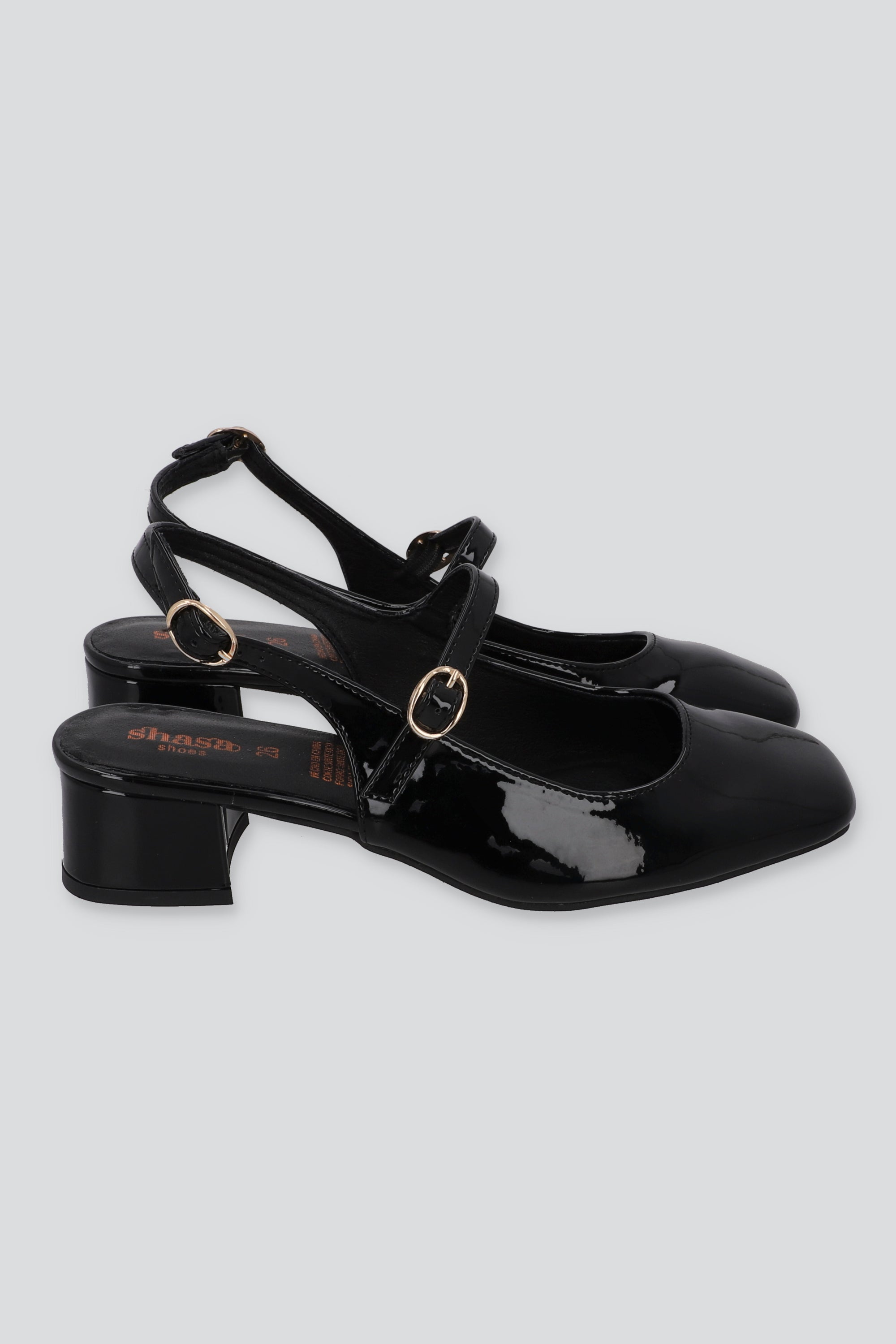 Tacón mini mary jane sling back charol NEGRO