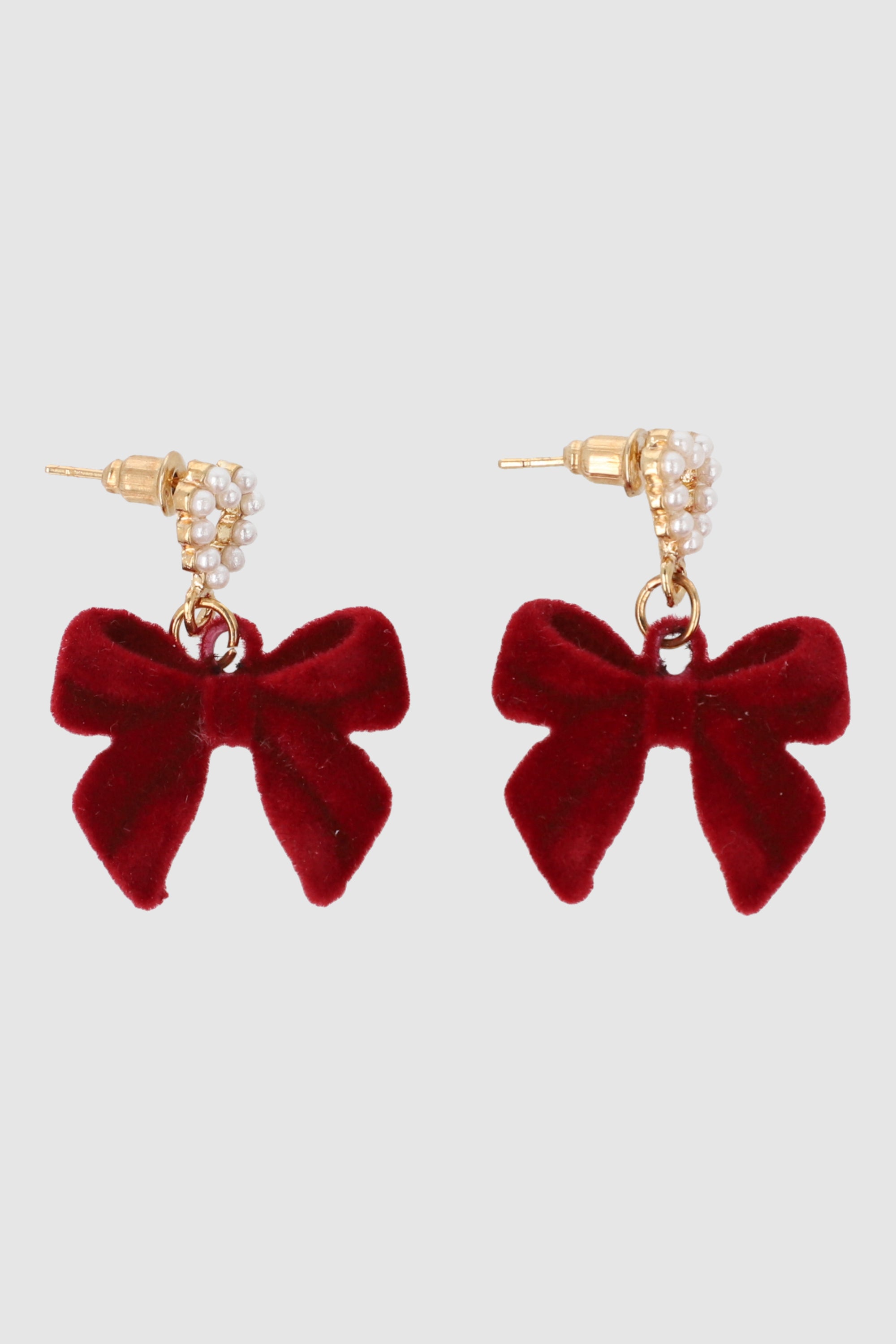 ARETES MOÑO CORAZON VELVET ROJO