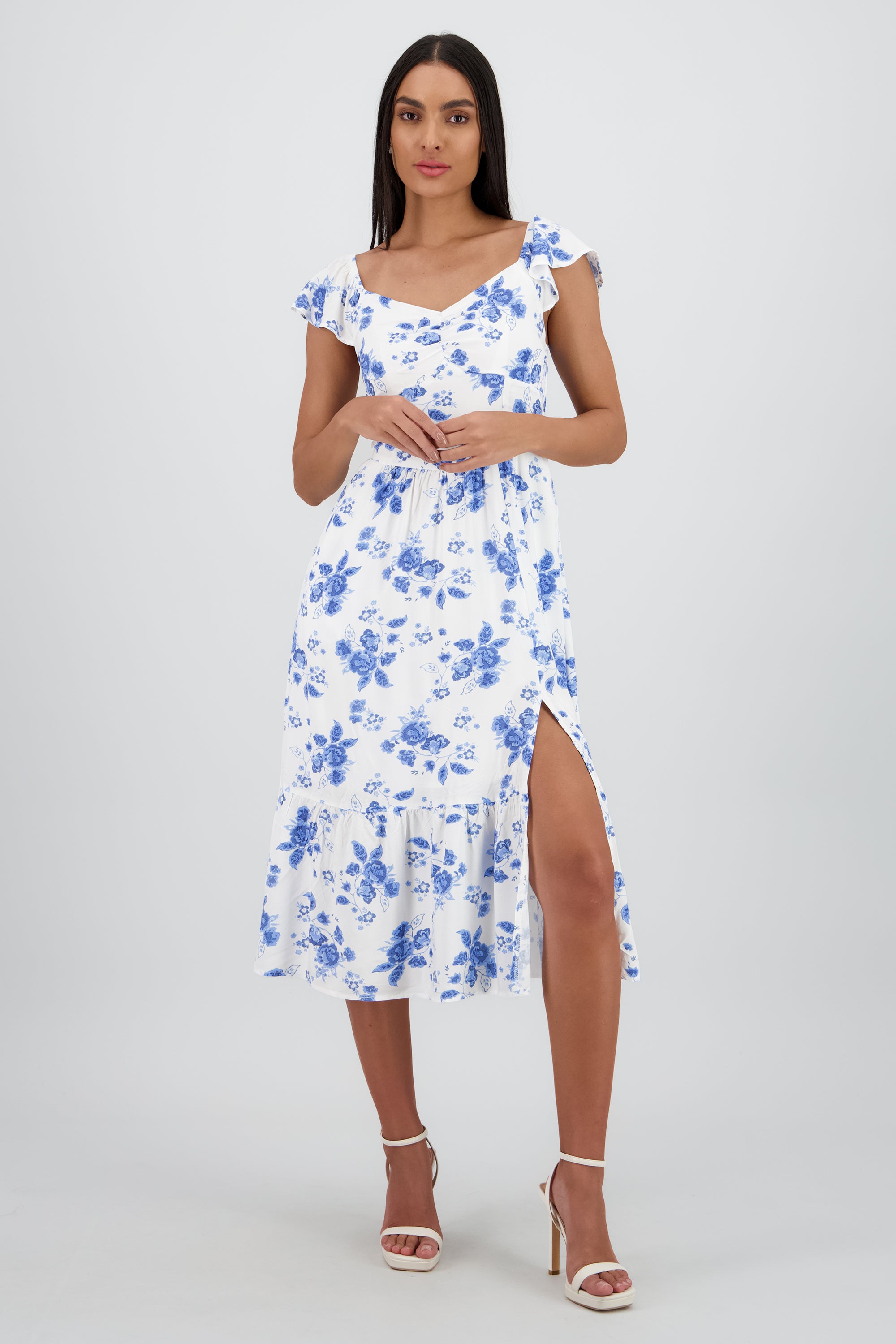 Vestido midi flores AZUL COMBO