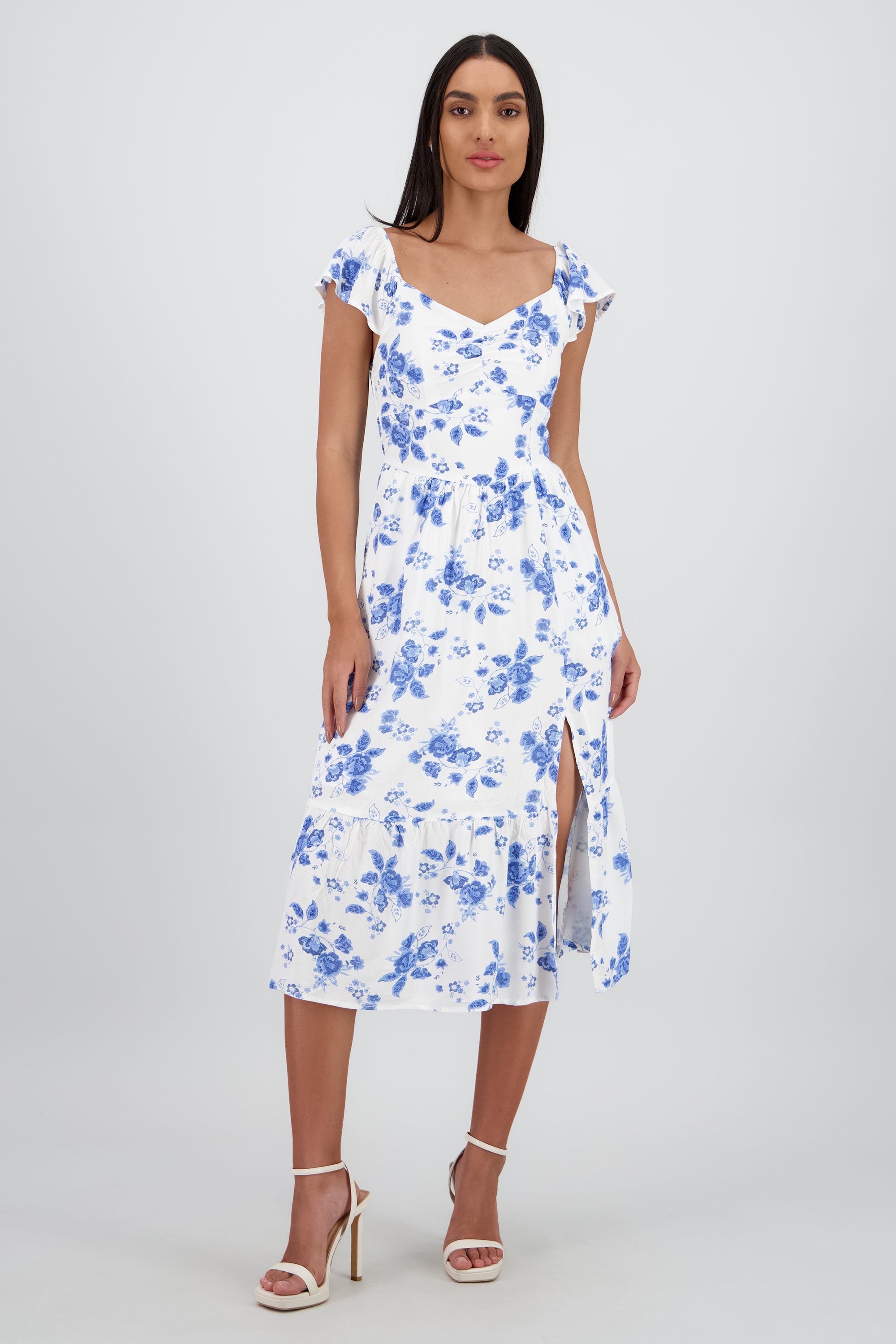 Vestido midi flores AZUL COMBO