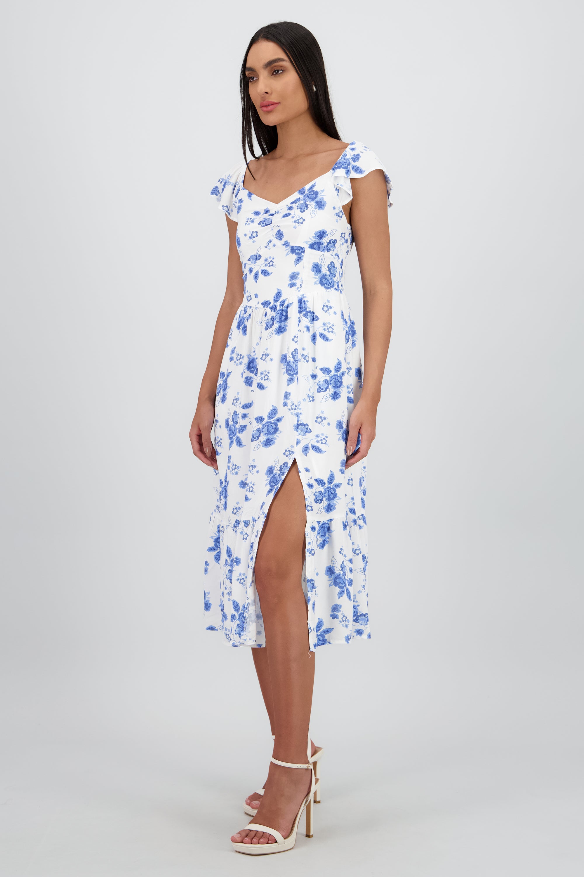 Vestido midi flores AZUL COMBO